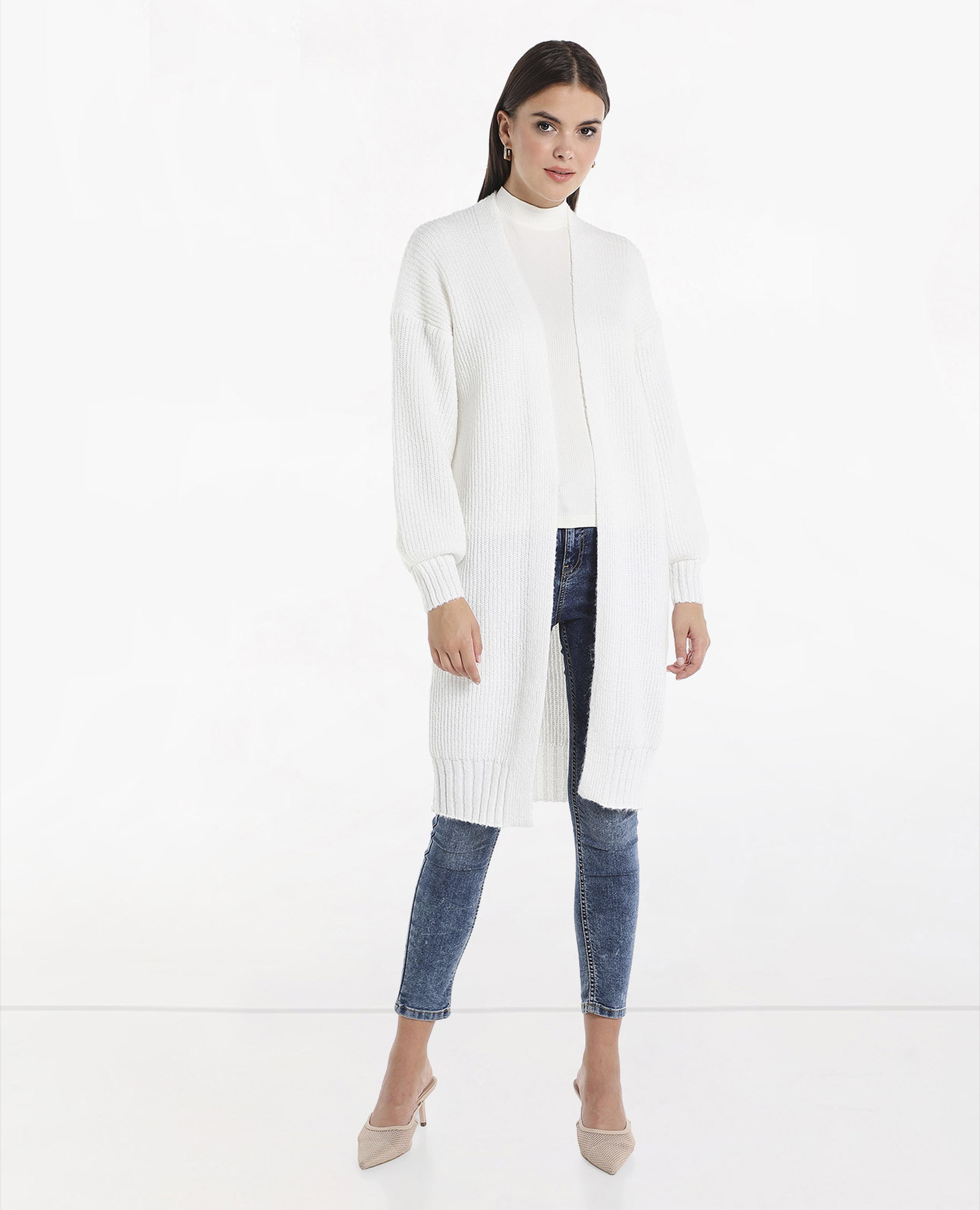 Solid Longline Shrug with Long Sleeves