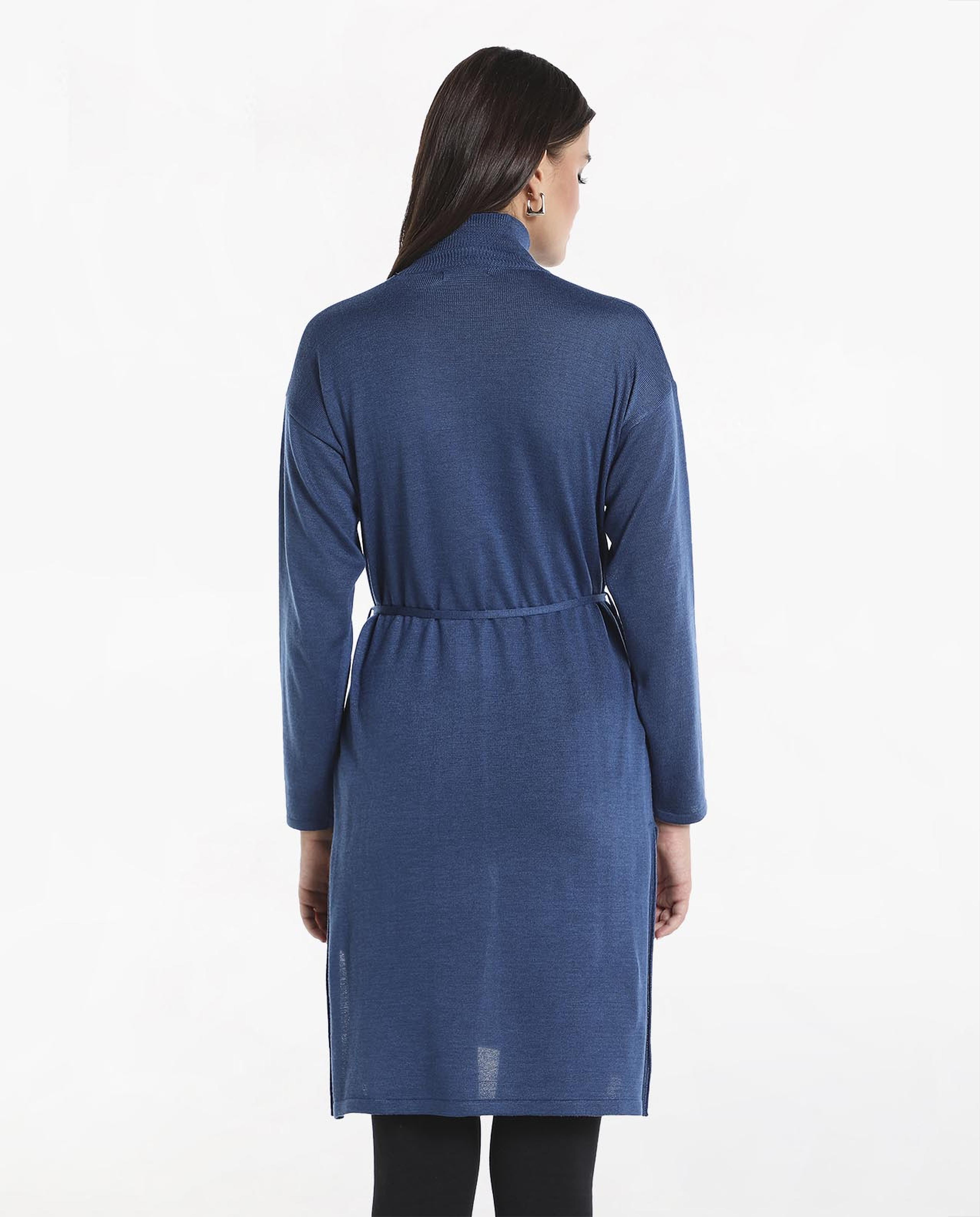 Solid Sweater Dress with Turtle Neck and Side Slits