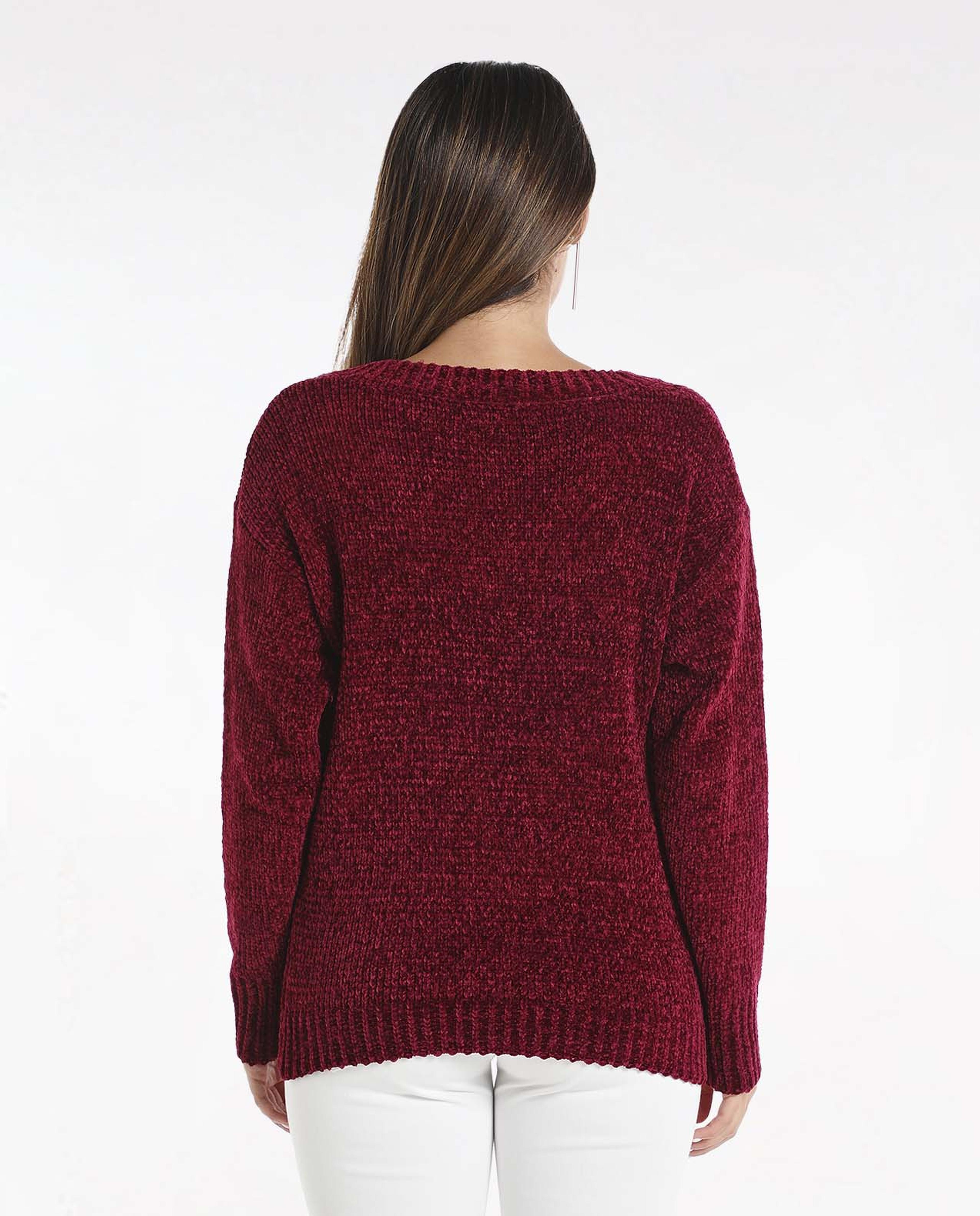 Solid Casual Sweater with V-Neck and Long Sleeves