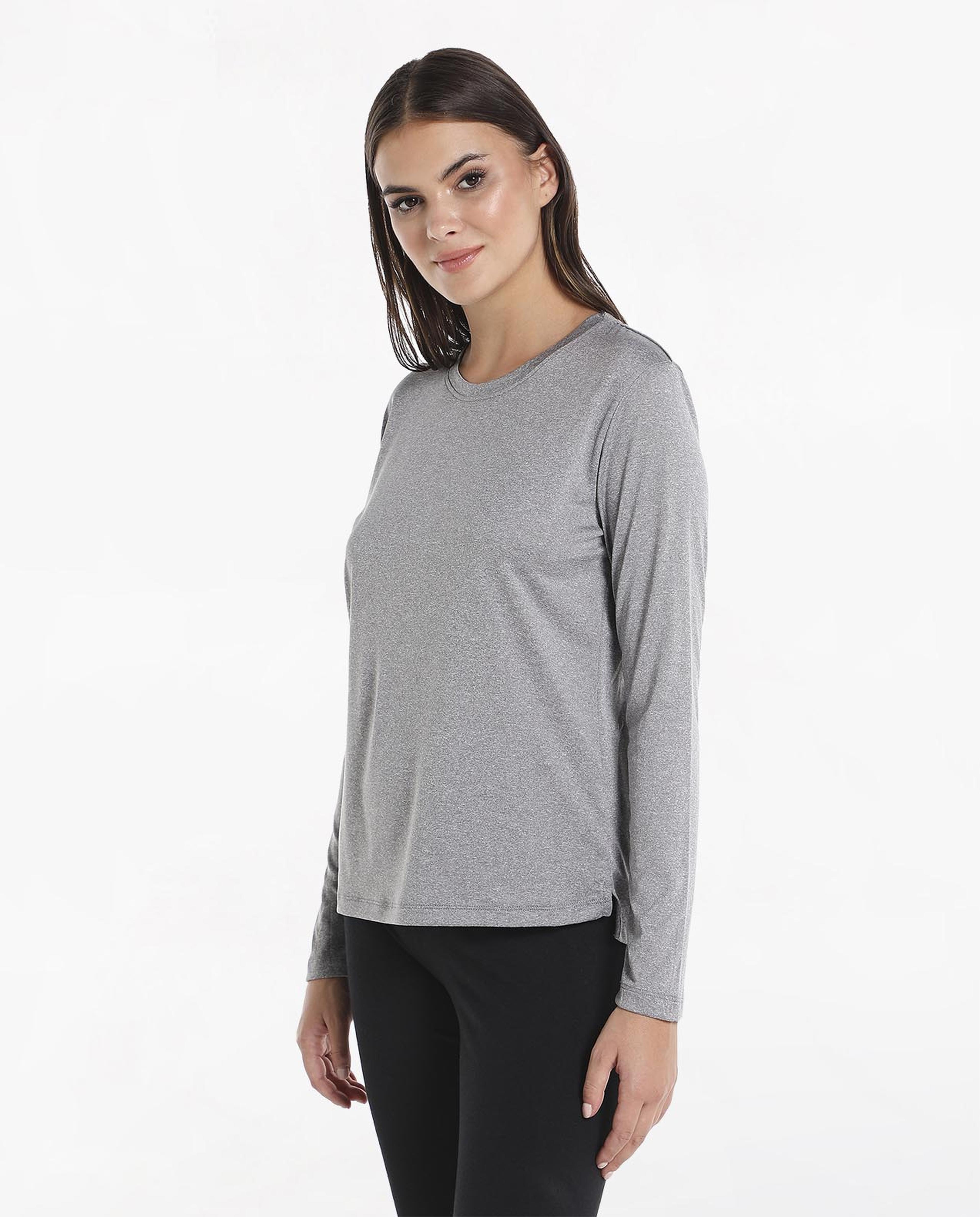 Solid T-Shirt with Crew Neck and Long Sleeves