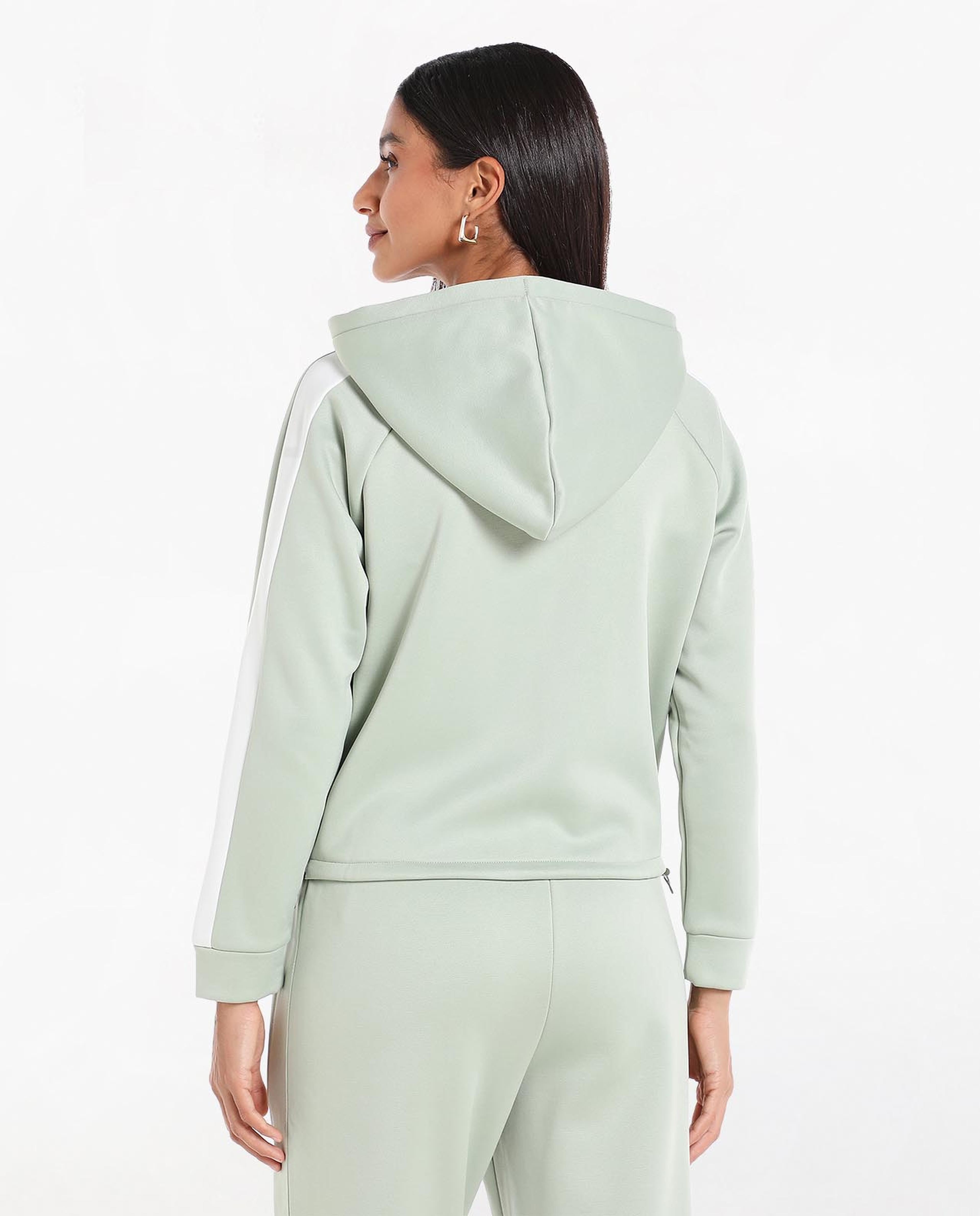 Color Block Hooded Jacket with Zipped Closure