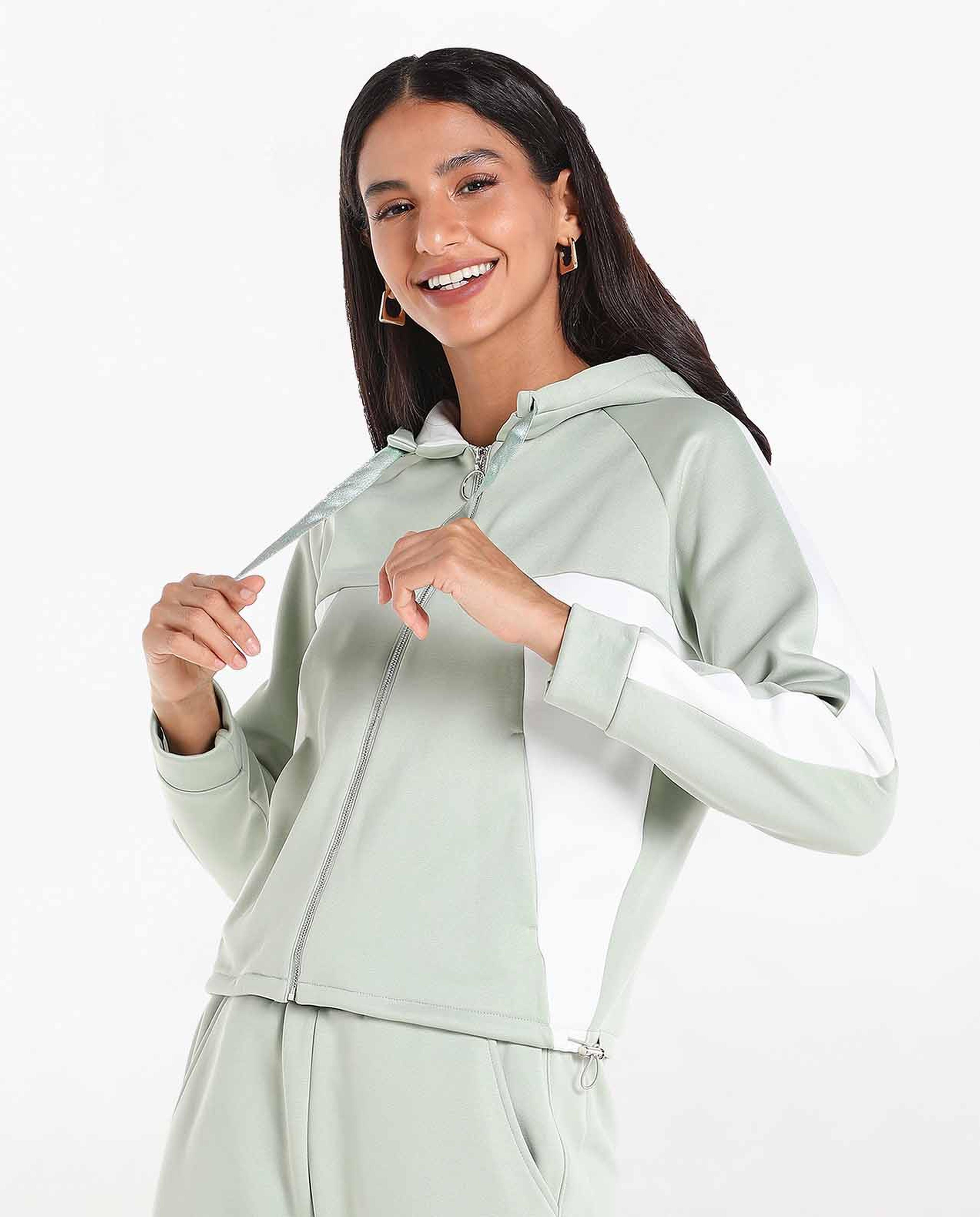Color Block Hooded Jacket with Zipped Closure