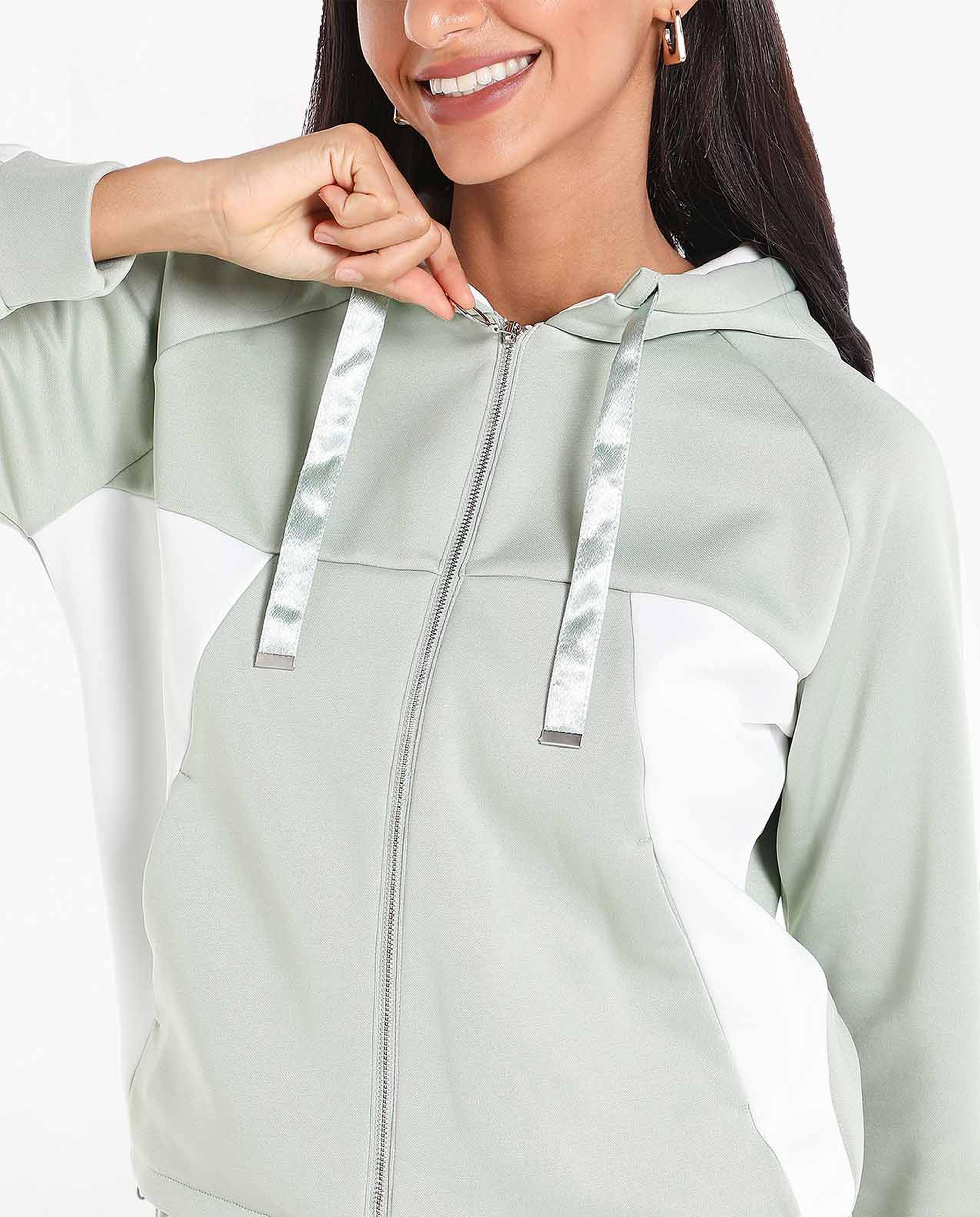 Color Block Hooded Jacket with Zipped Closure