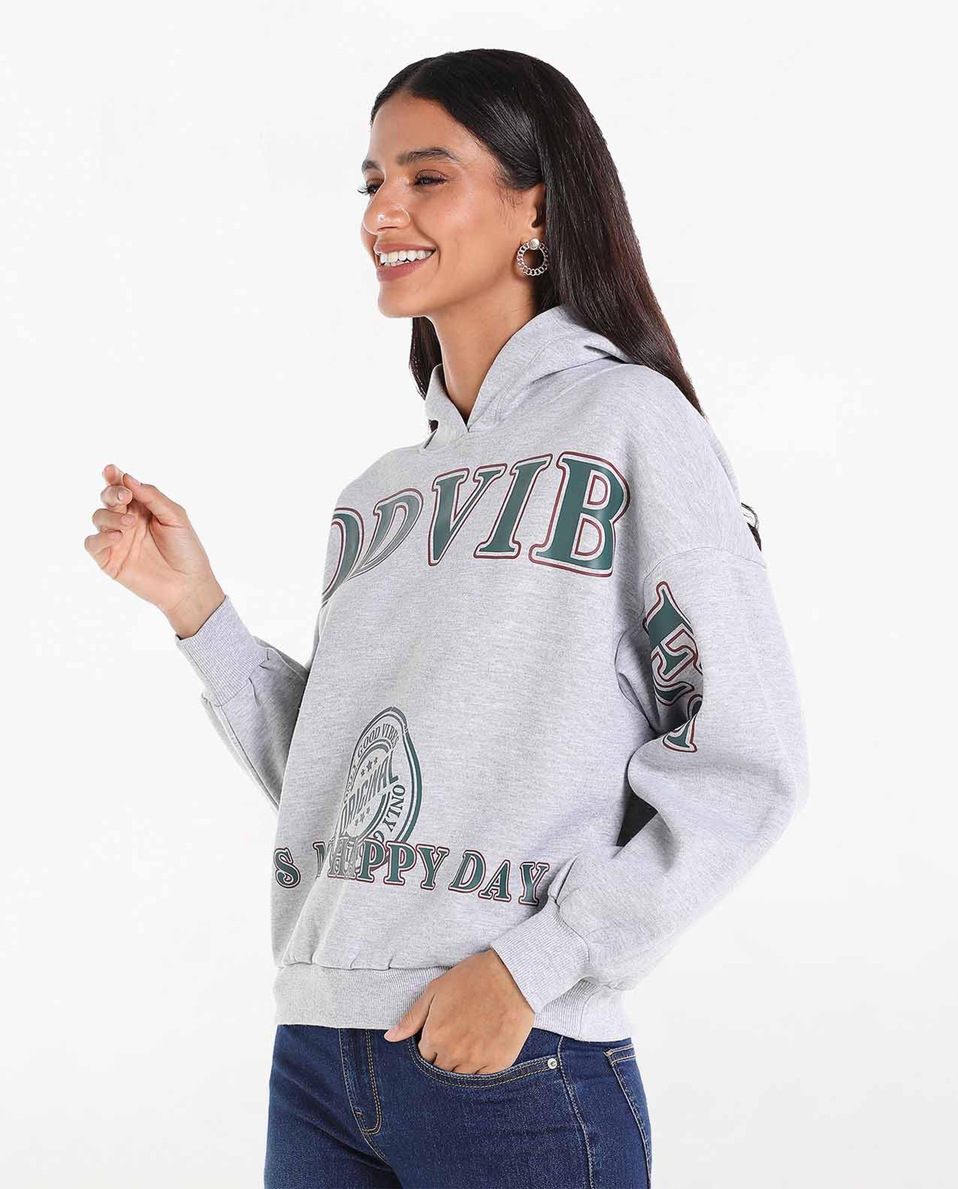 Typography Printed Hooded Sweatshirt with Long Sleeves