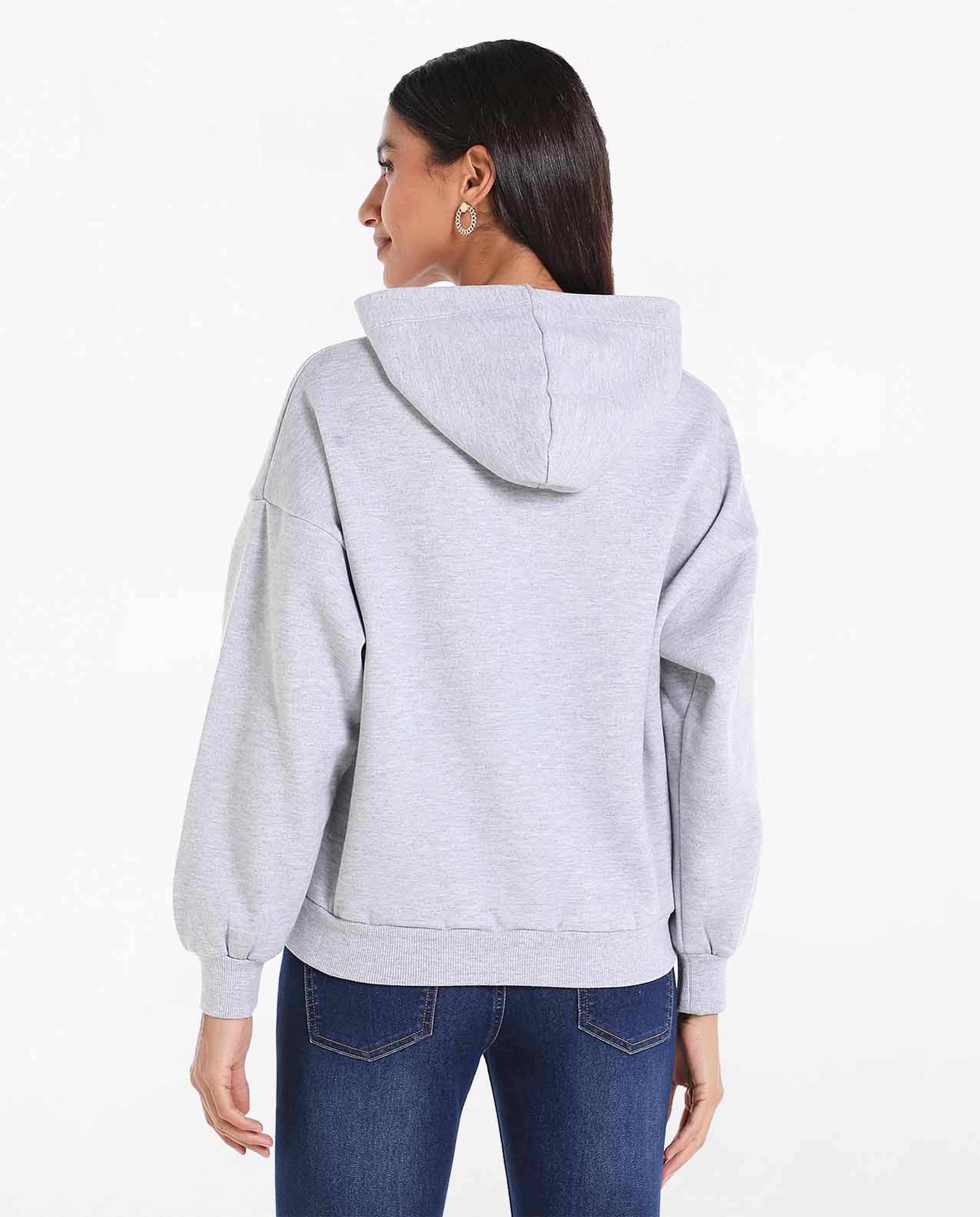 Typography Printed Hooded Sweatshirt with Long Sleeves