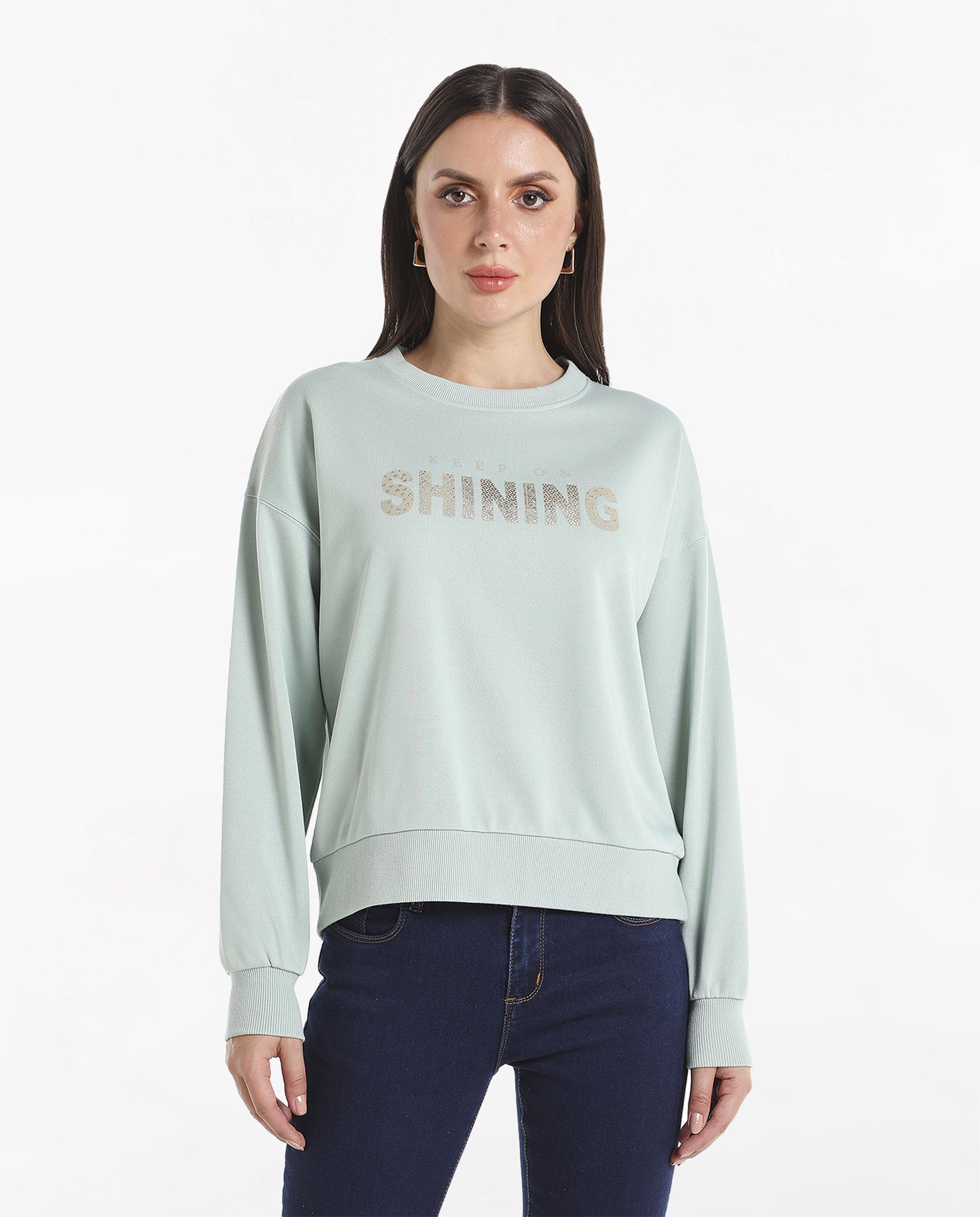 Printed Sweatshirt with Drop Shoulder Sleeves