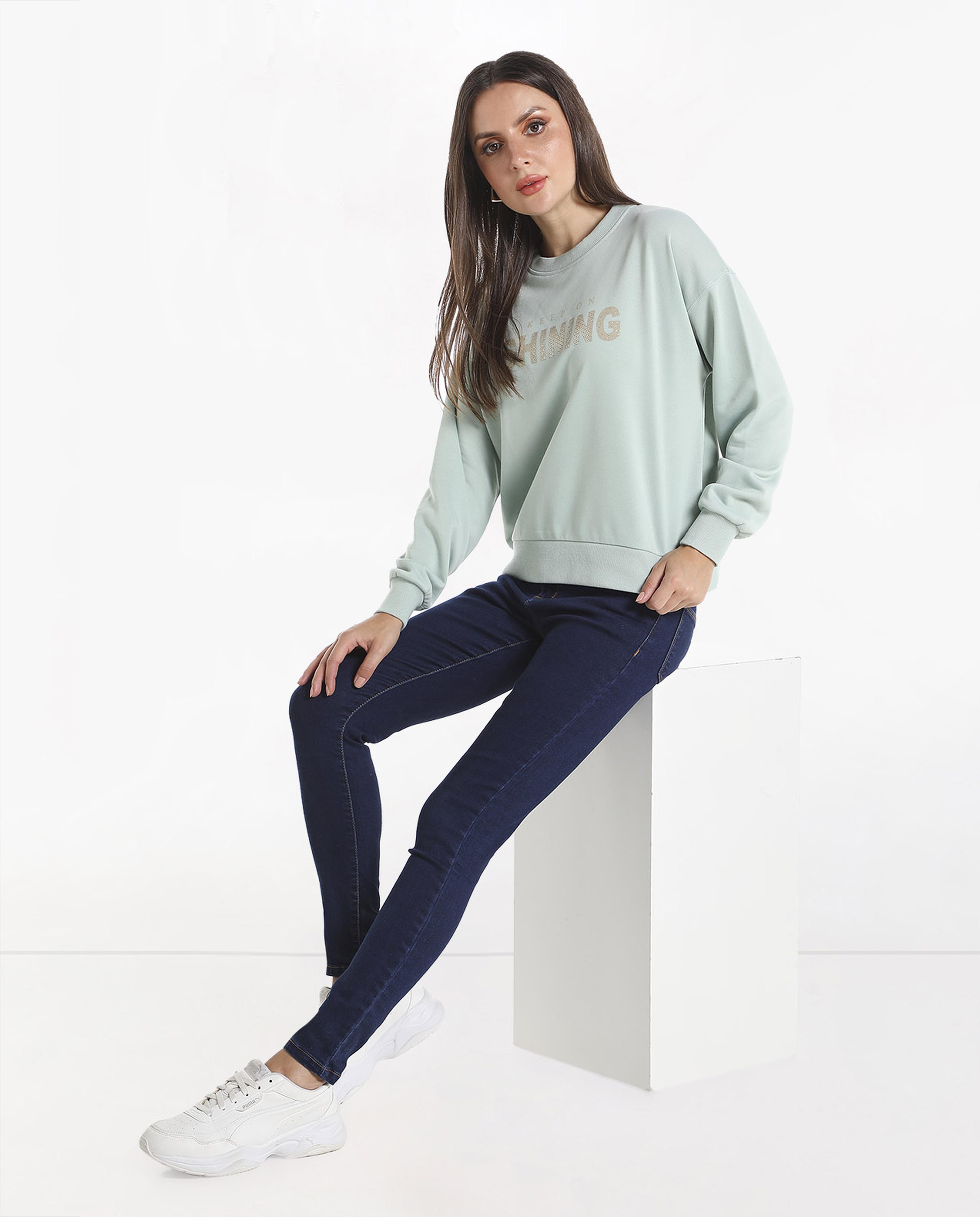 Printed Sweatshirt with Drop Shoulder Sleeves