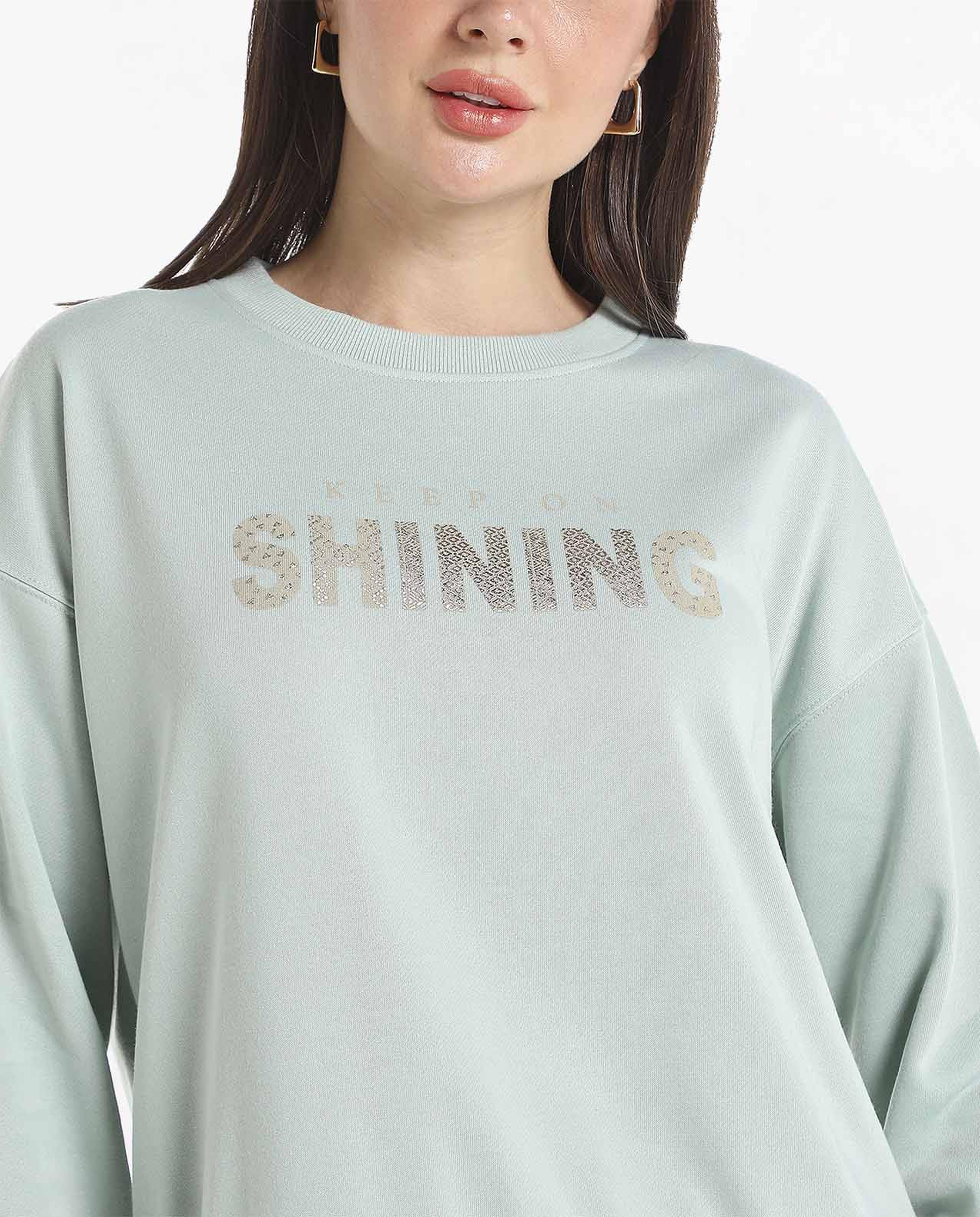 Printed Sweatshirt with Drop Shoulder Sleeves