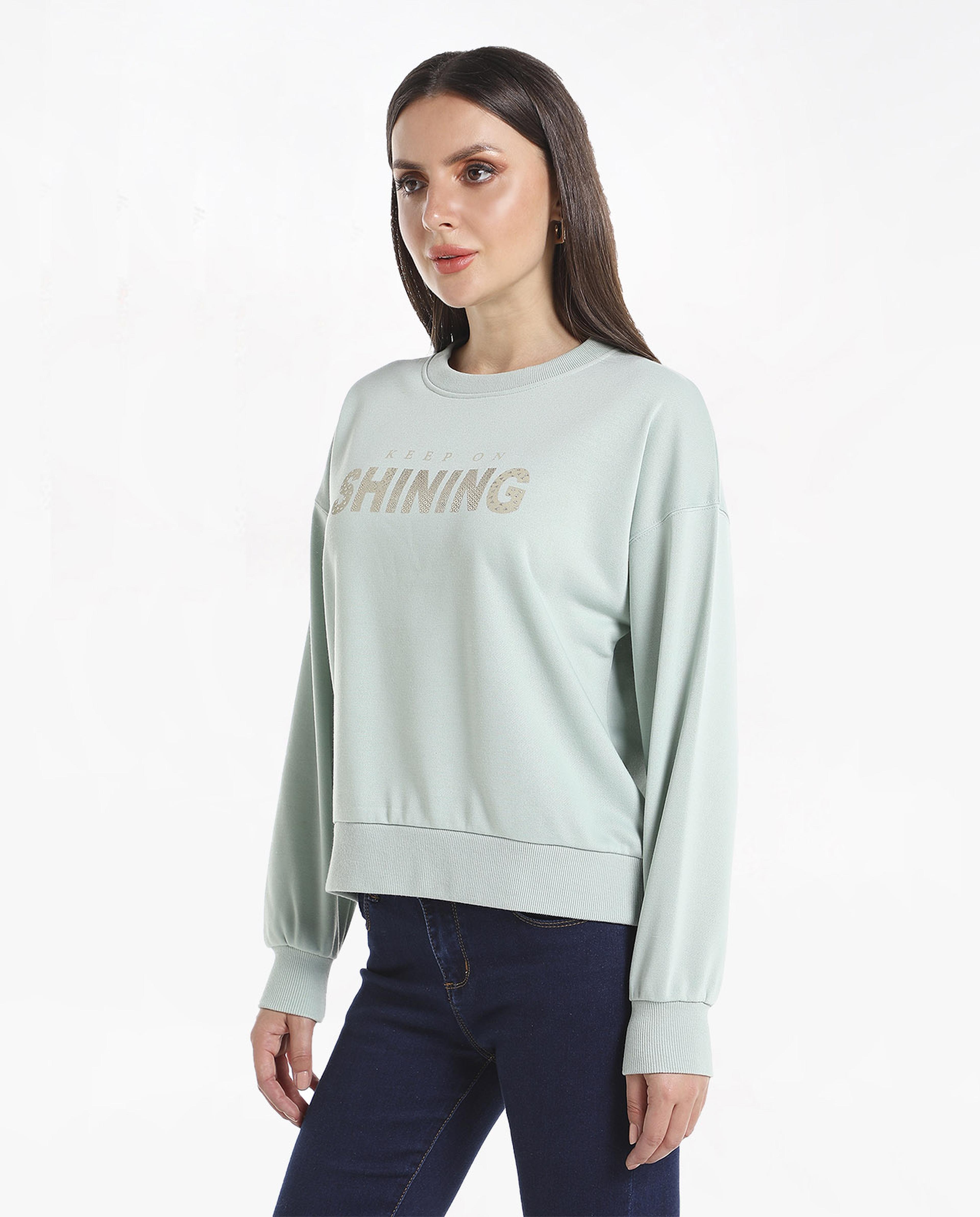 Printed Sweatshirt with Drop Shoulder Sleeves
