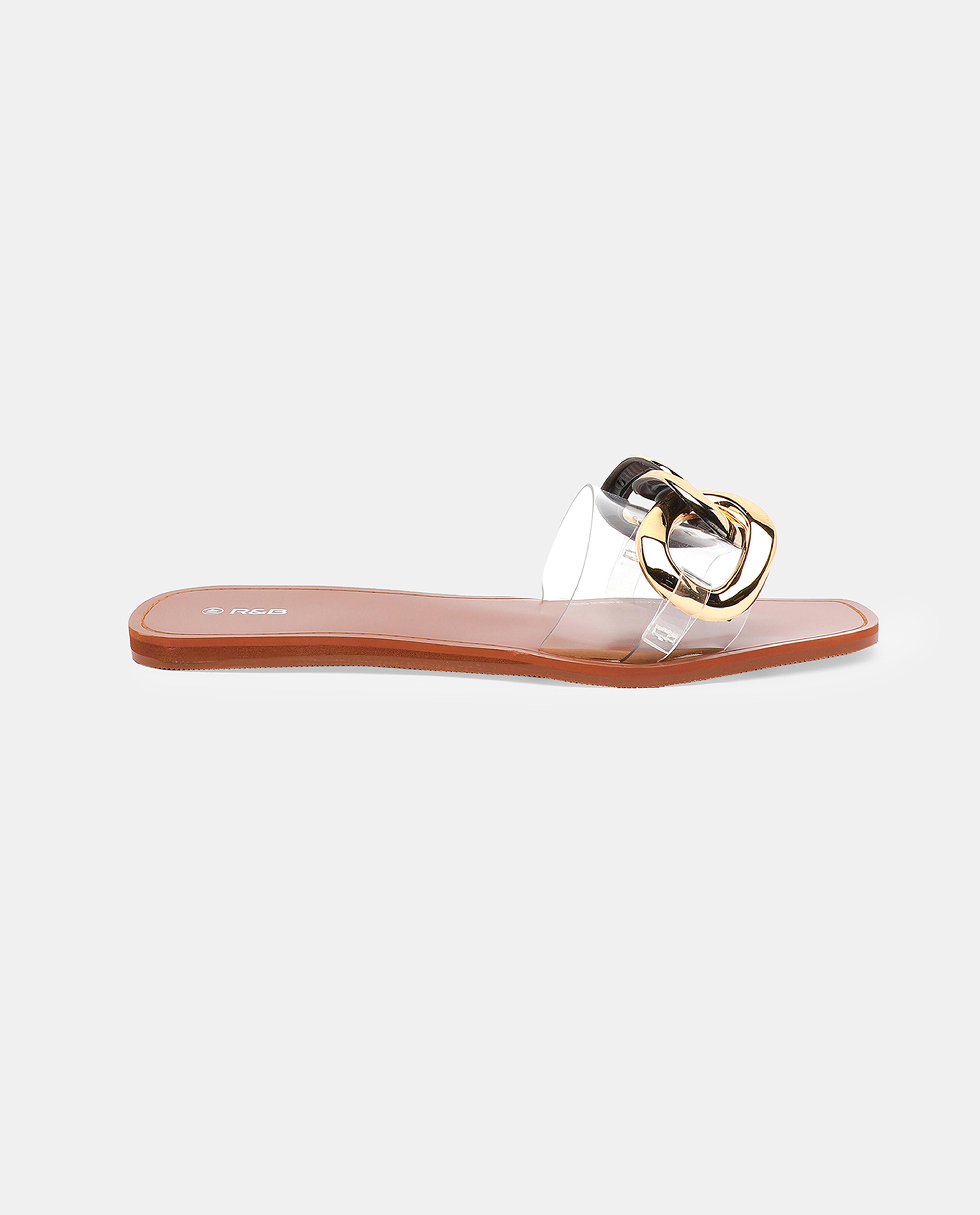 Chain Detailed Open-Toe Flats