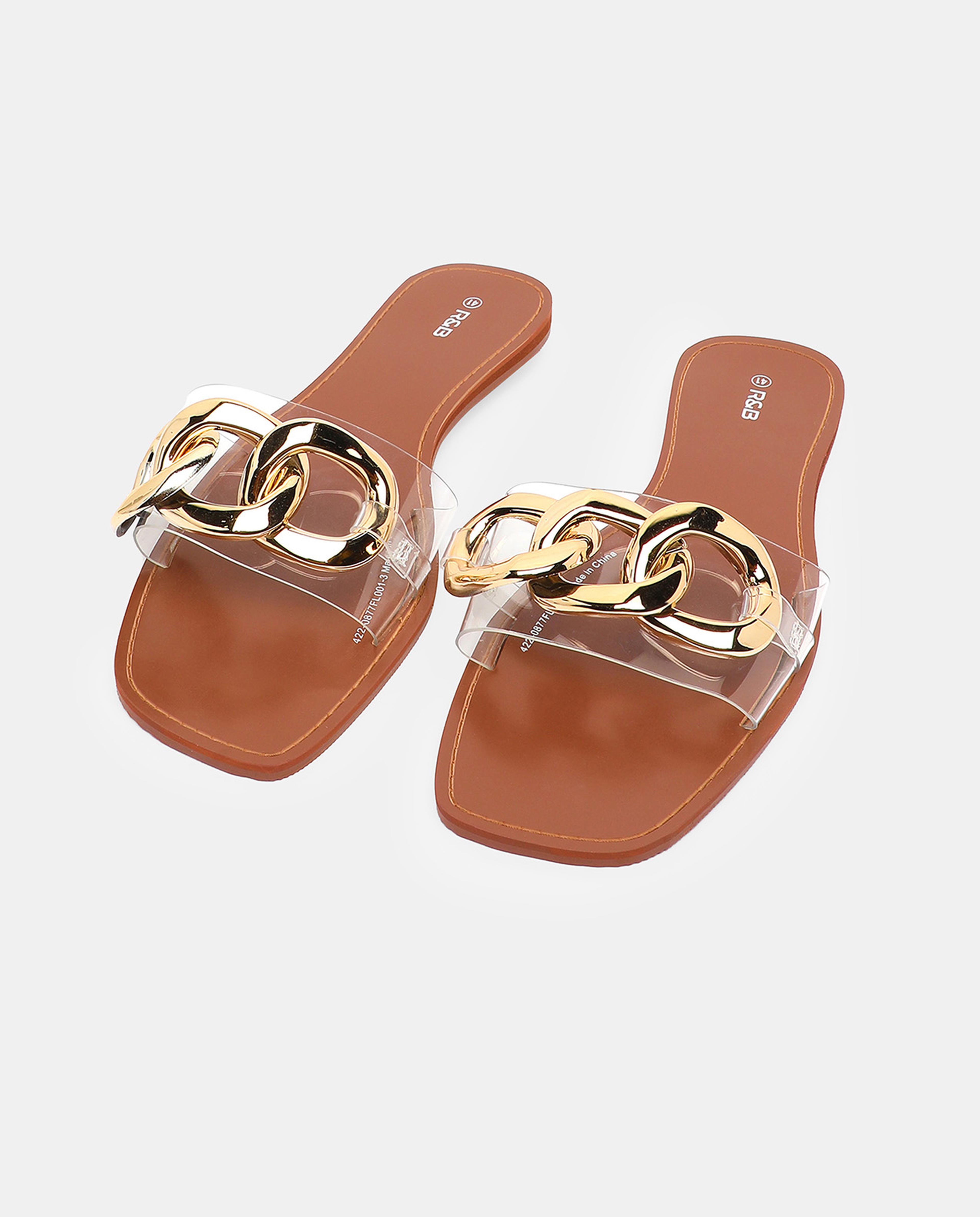 Chain Detailed Open-Toe Flats