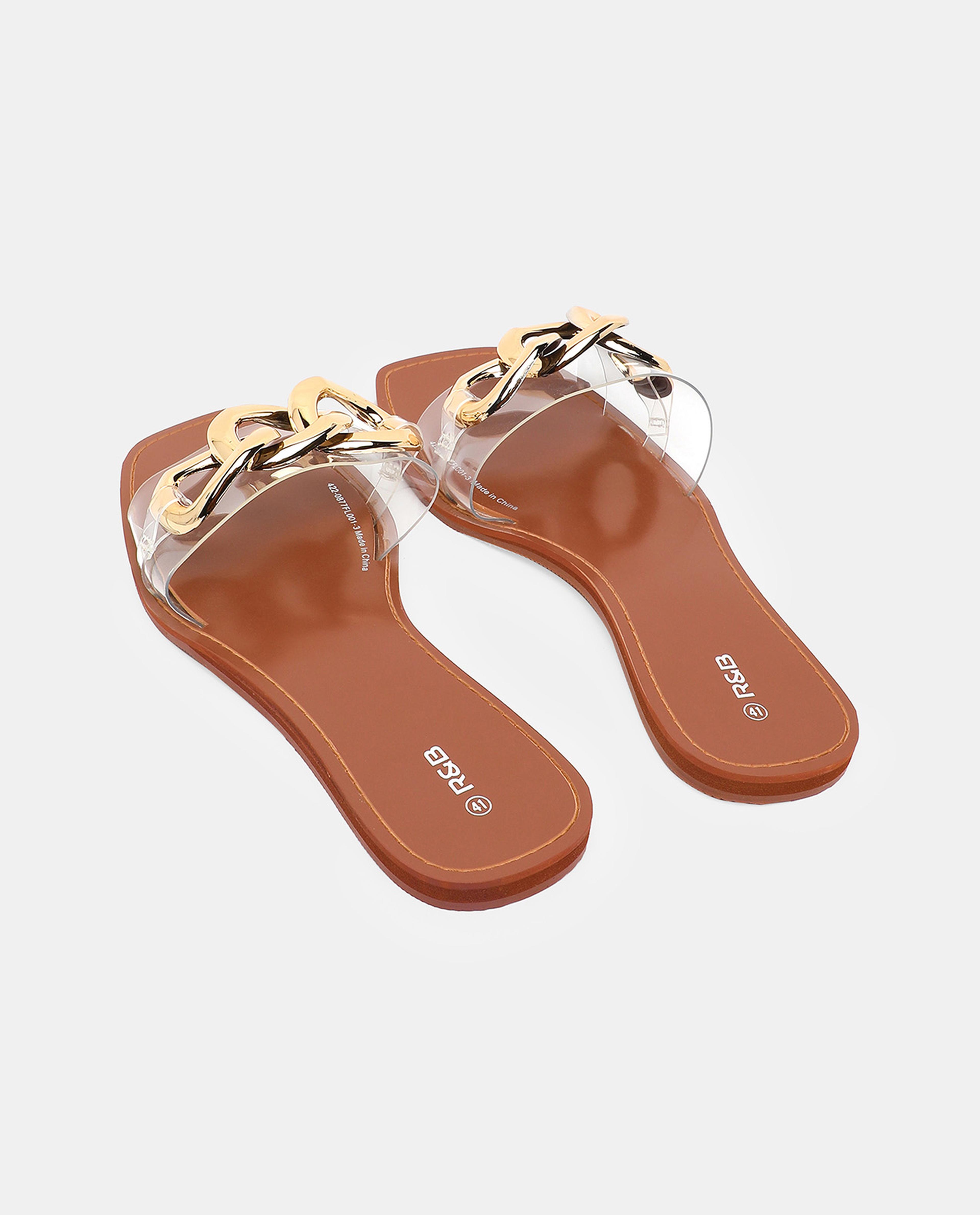 Chain Detailed Open-Toe Flats