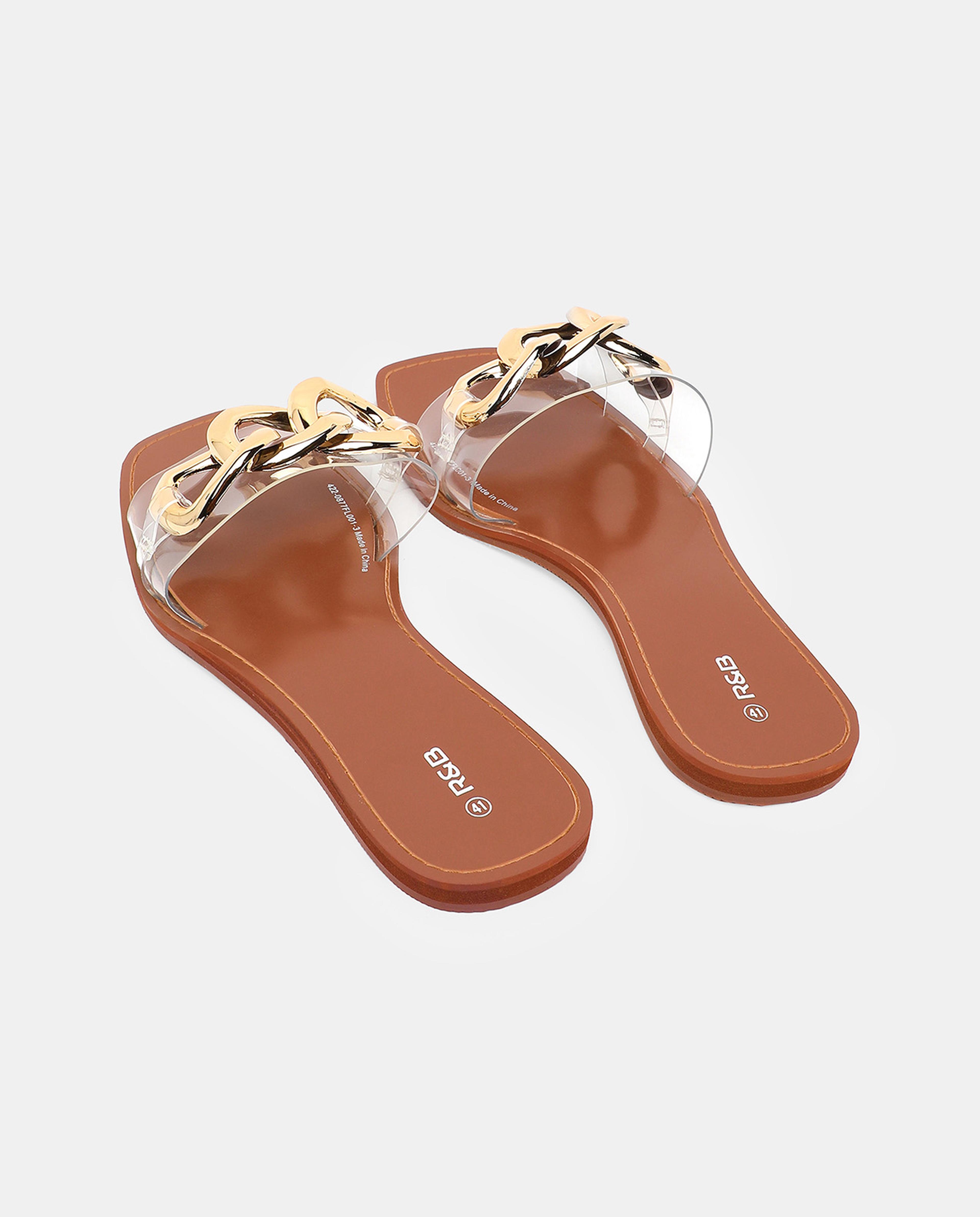 Chain Detailed Open-Toe Flats