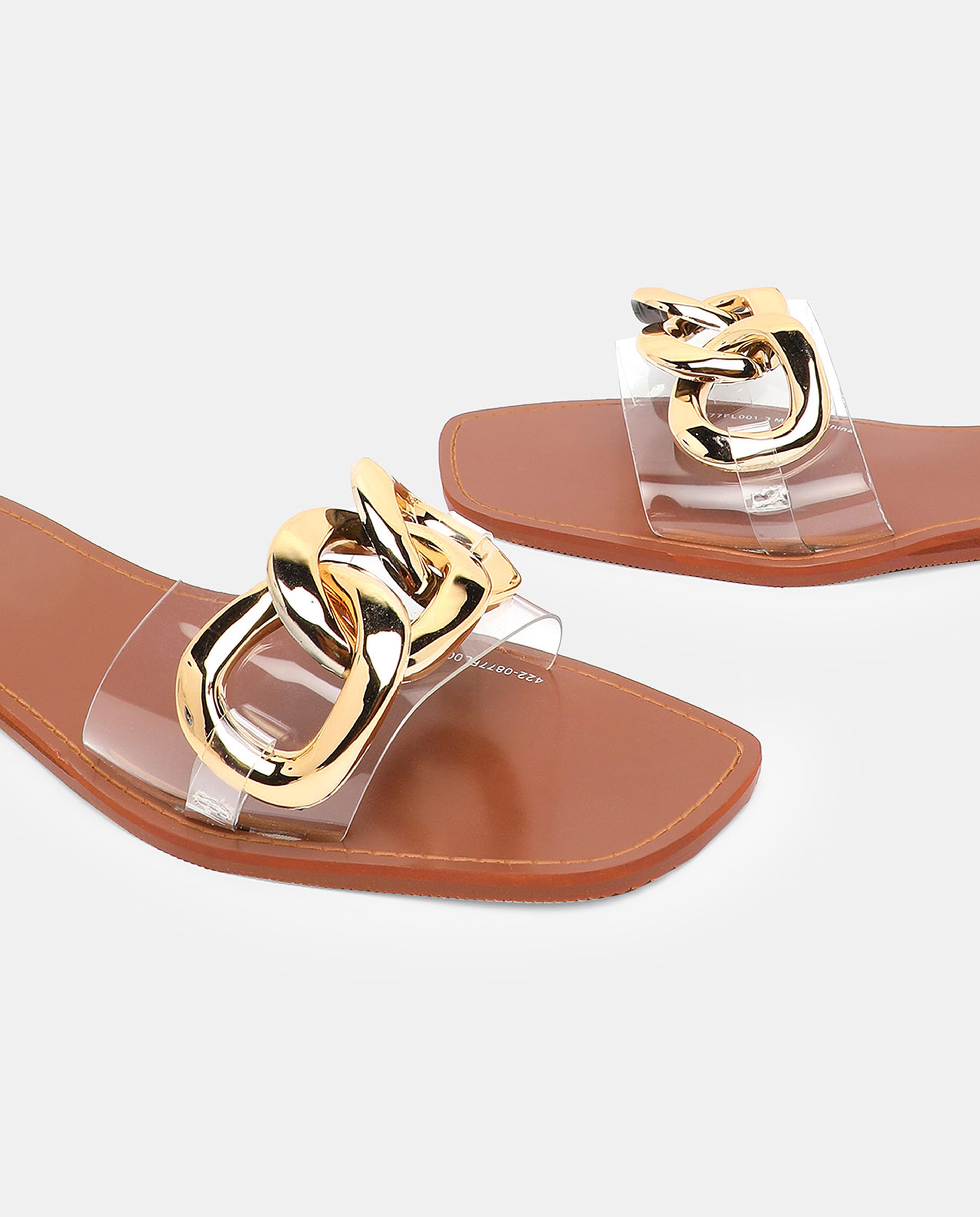 Chain Detailed Open-Toe Flats