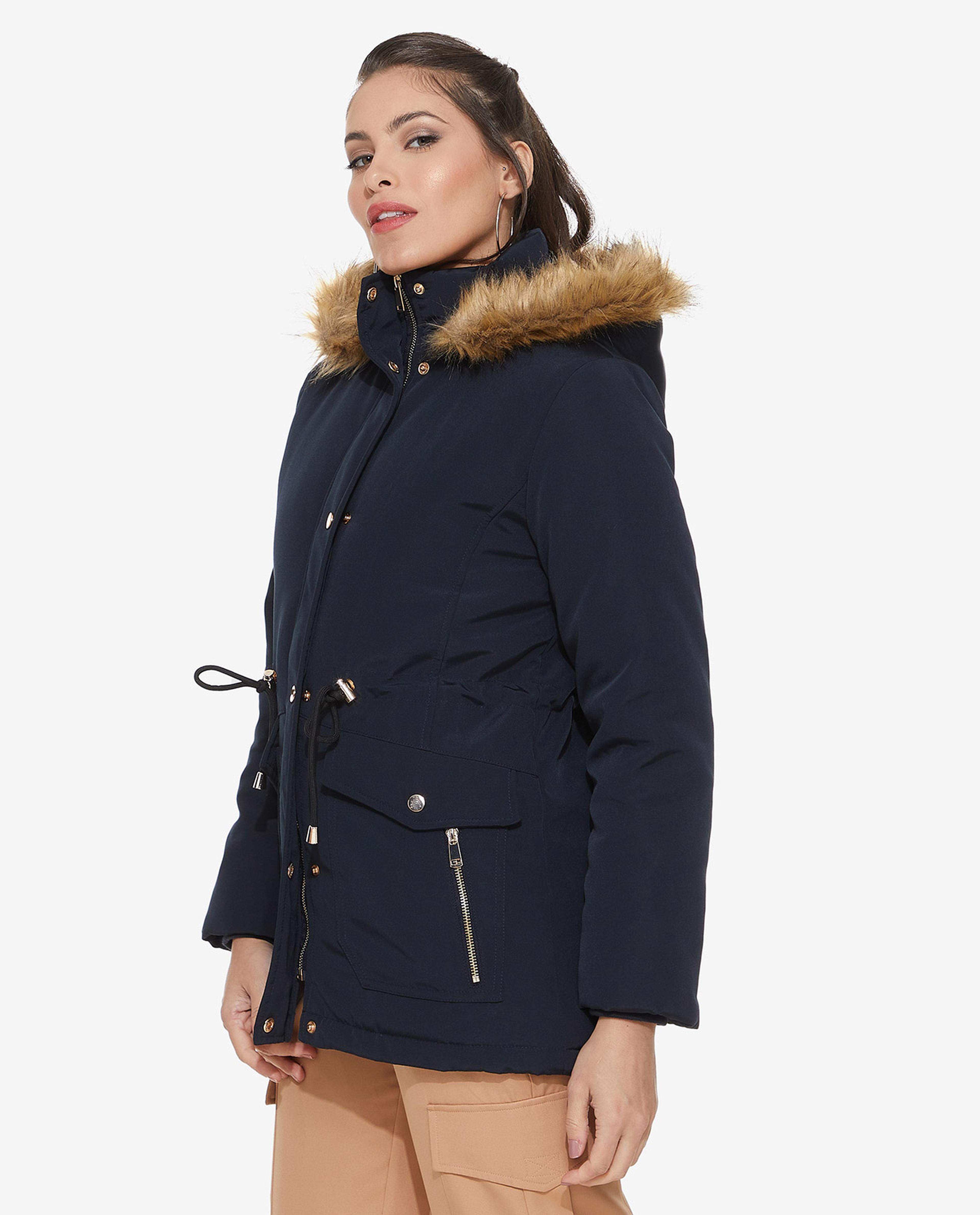Solid Puffer Hooded Jacket with Zippered Closure