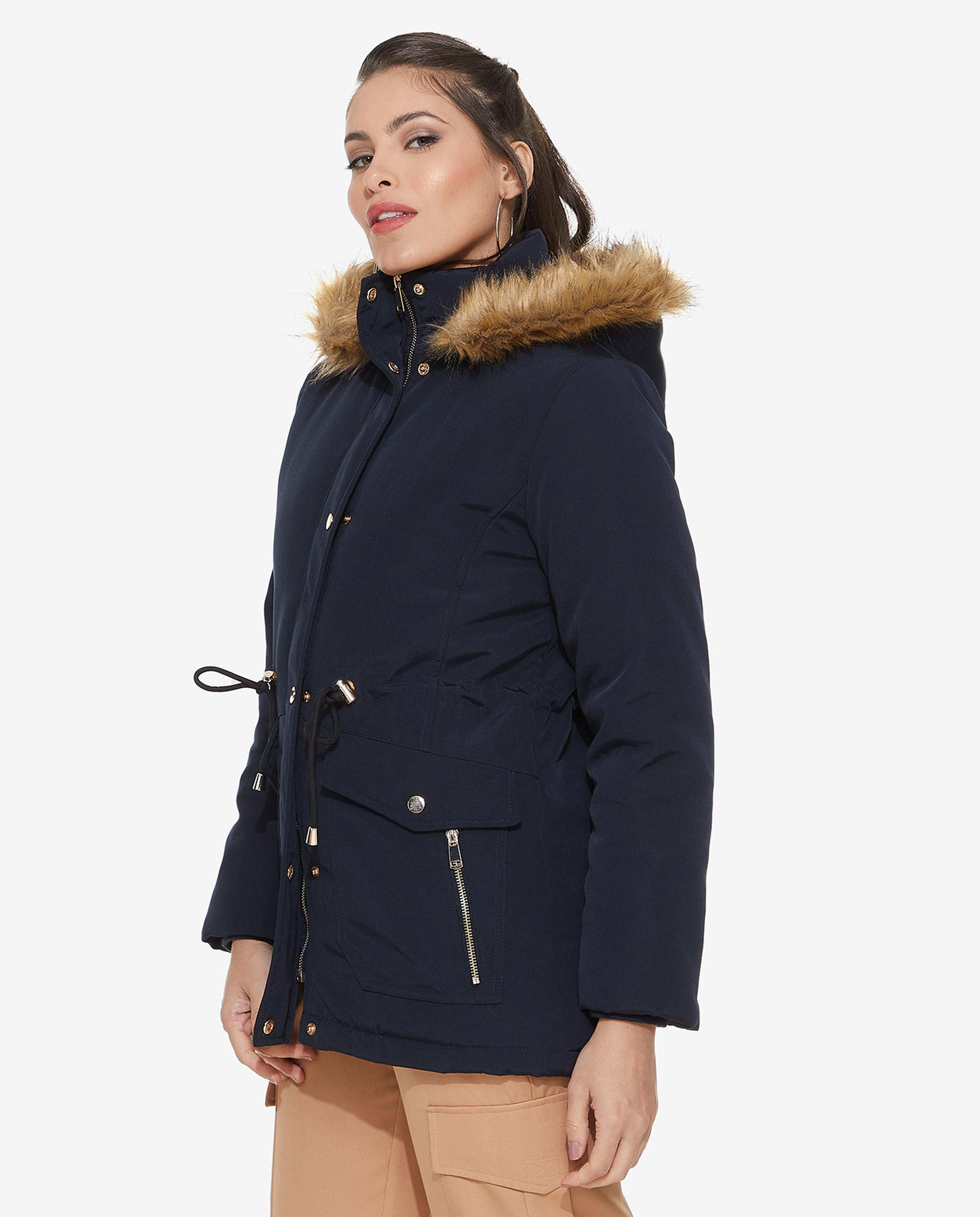 Solid Puffer Hooded Jacket with Zippered Closure