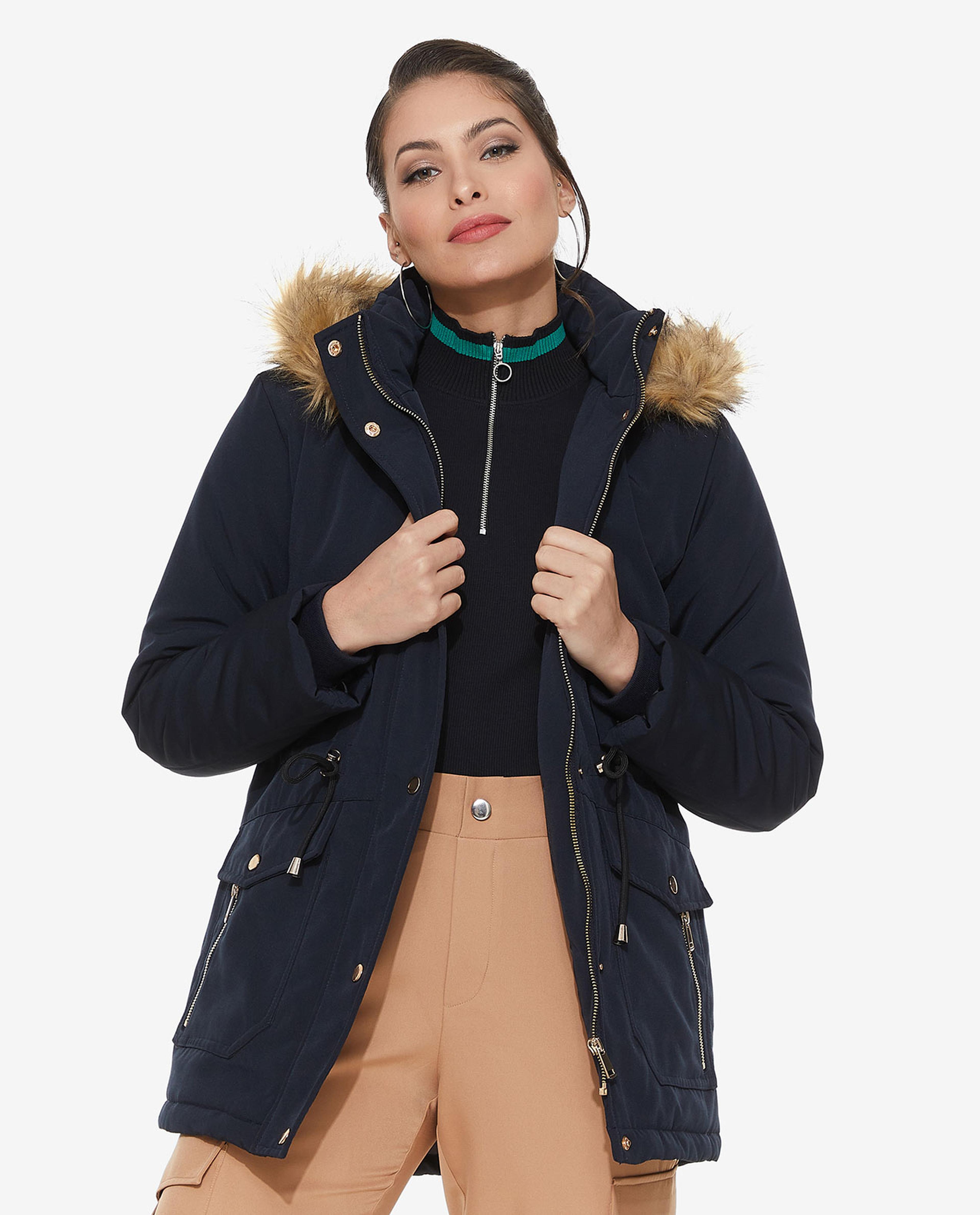 Solid Puffer Hooded Jacket with Zippered Closure