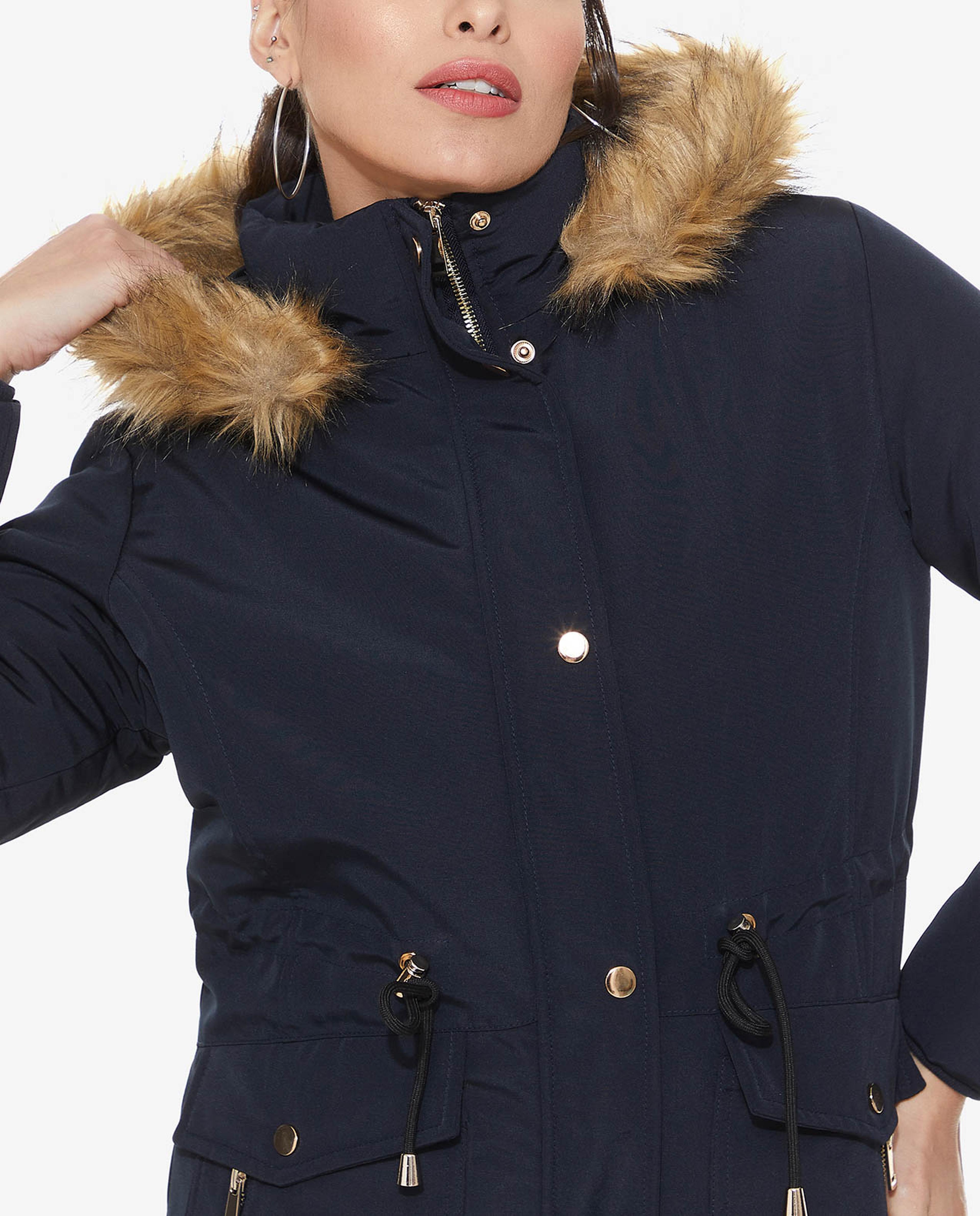 Solid Puffer Hooded Jacket with Zippered Closure