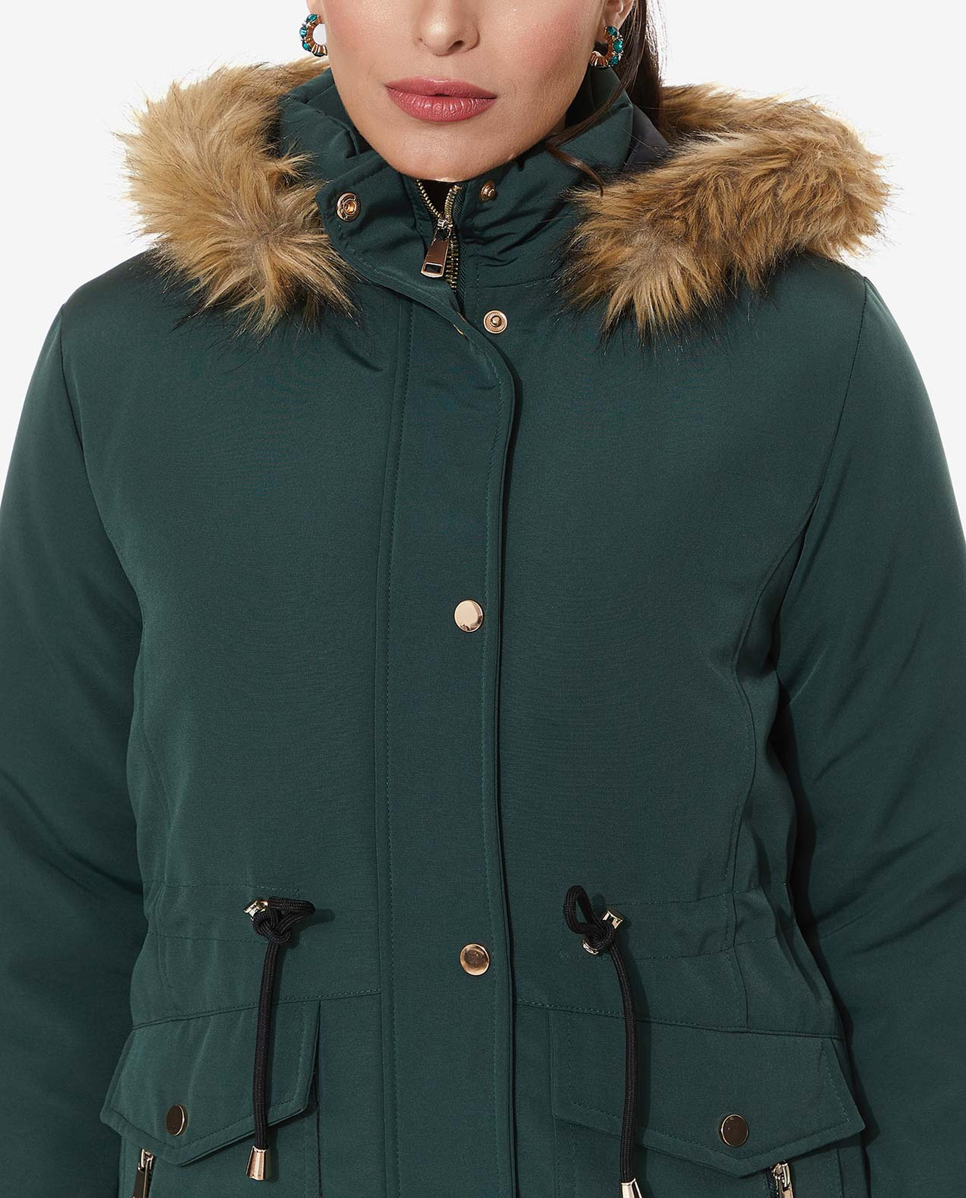 Solid Puffer Hooded Jacket with Zippered Closure