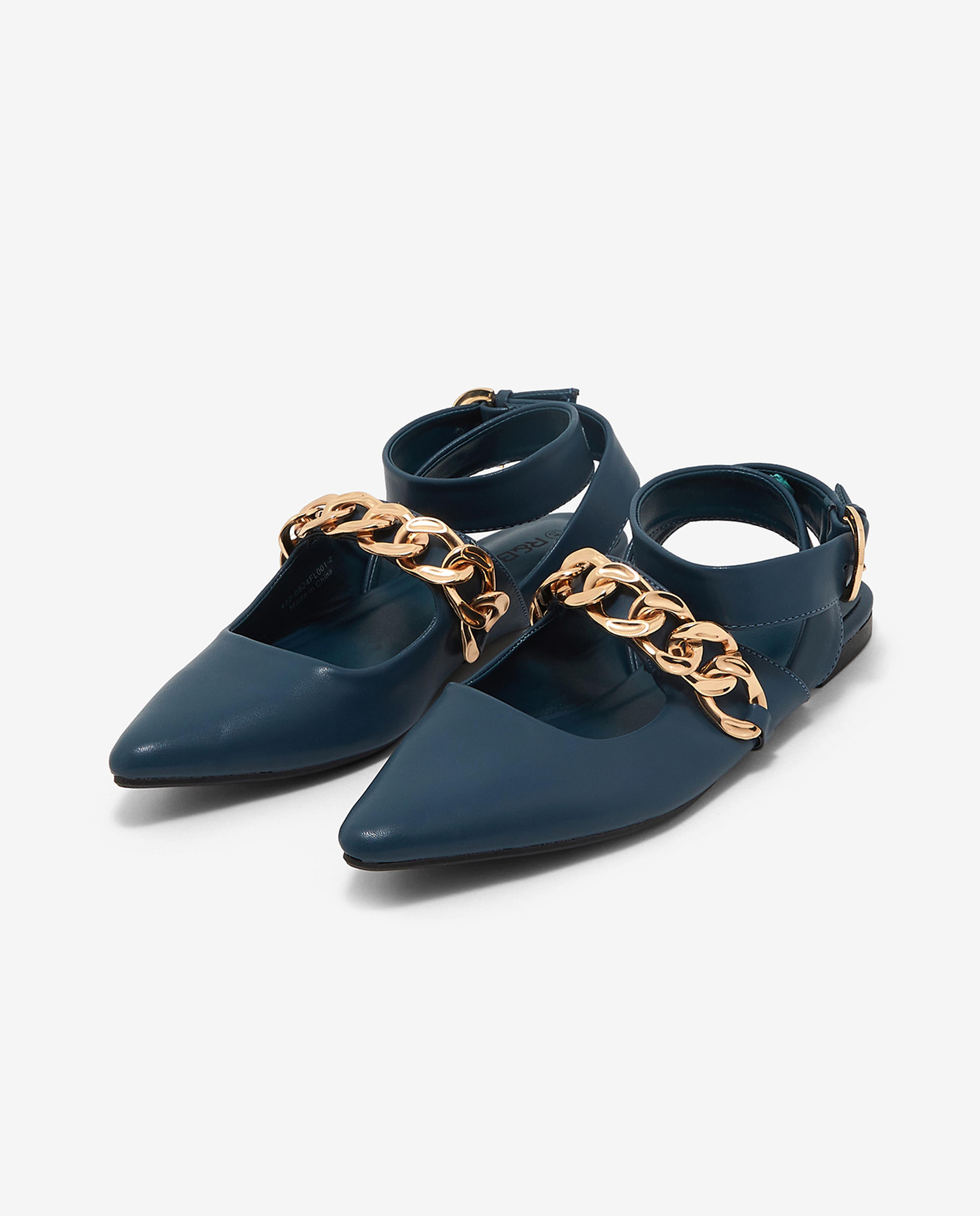 Chain Detailed Ankle Loop Pointed Flats