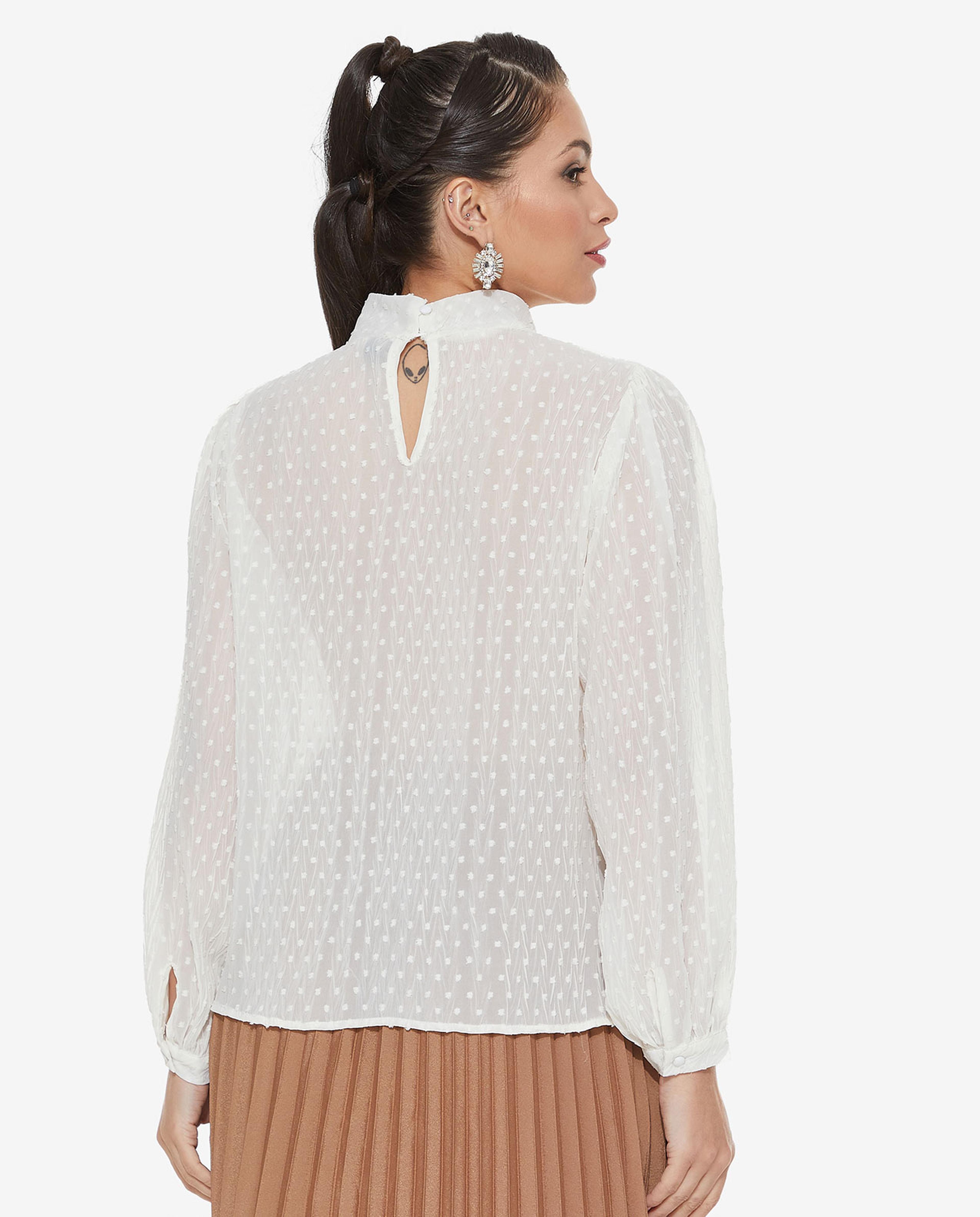 Self Design Top with Mock Neck and Cuff Sleeves