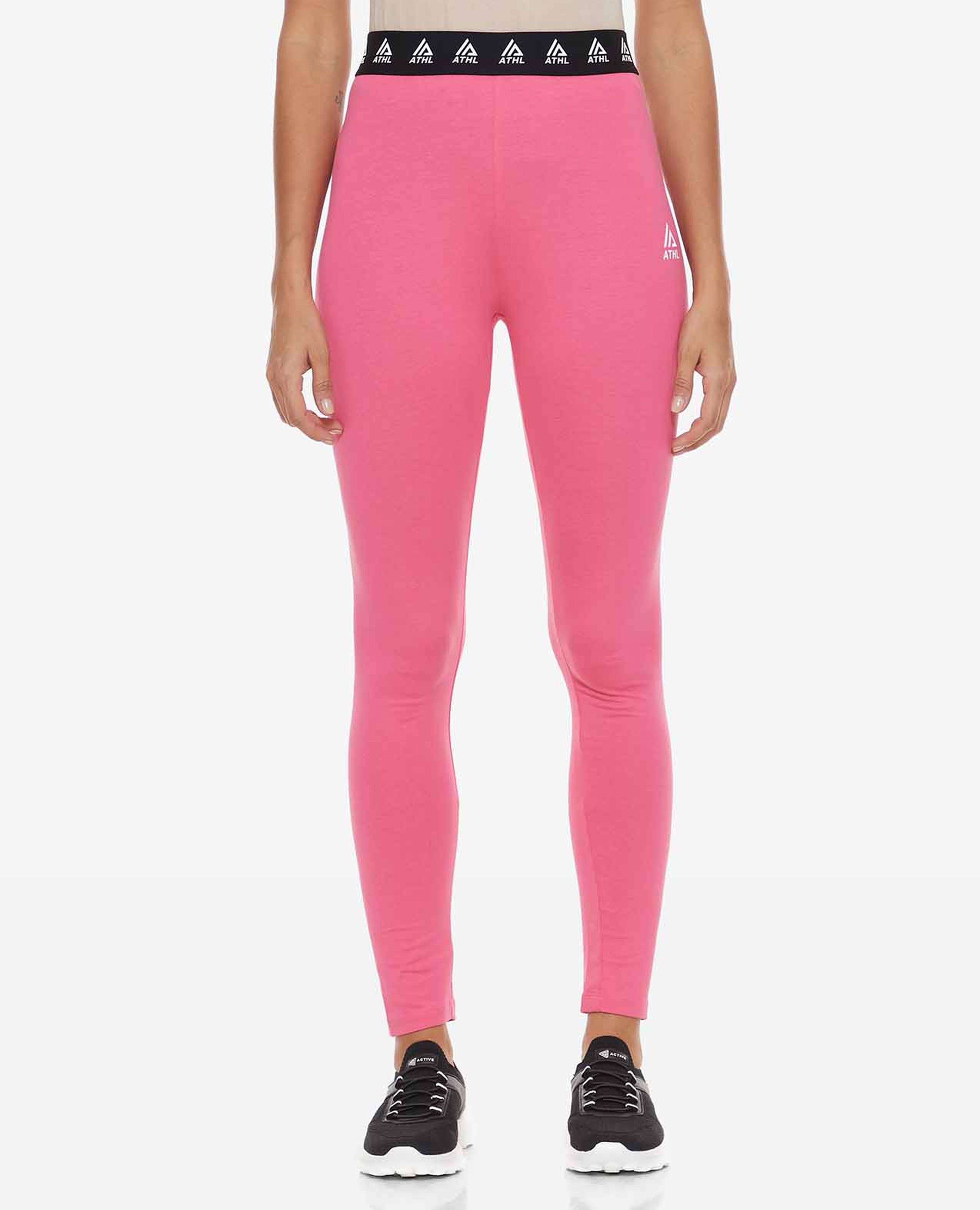 Solid Leggings with Logo Tape Waist