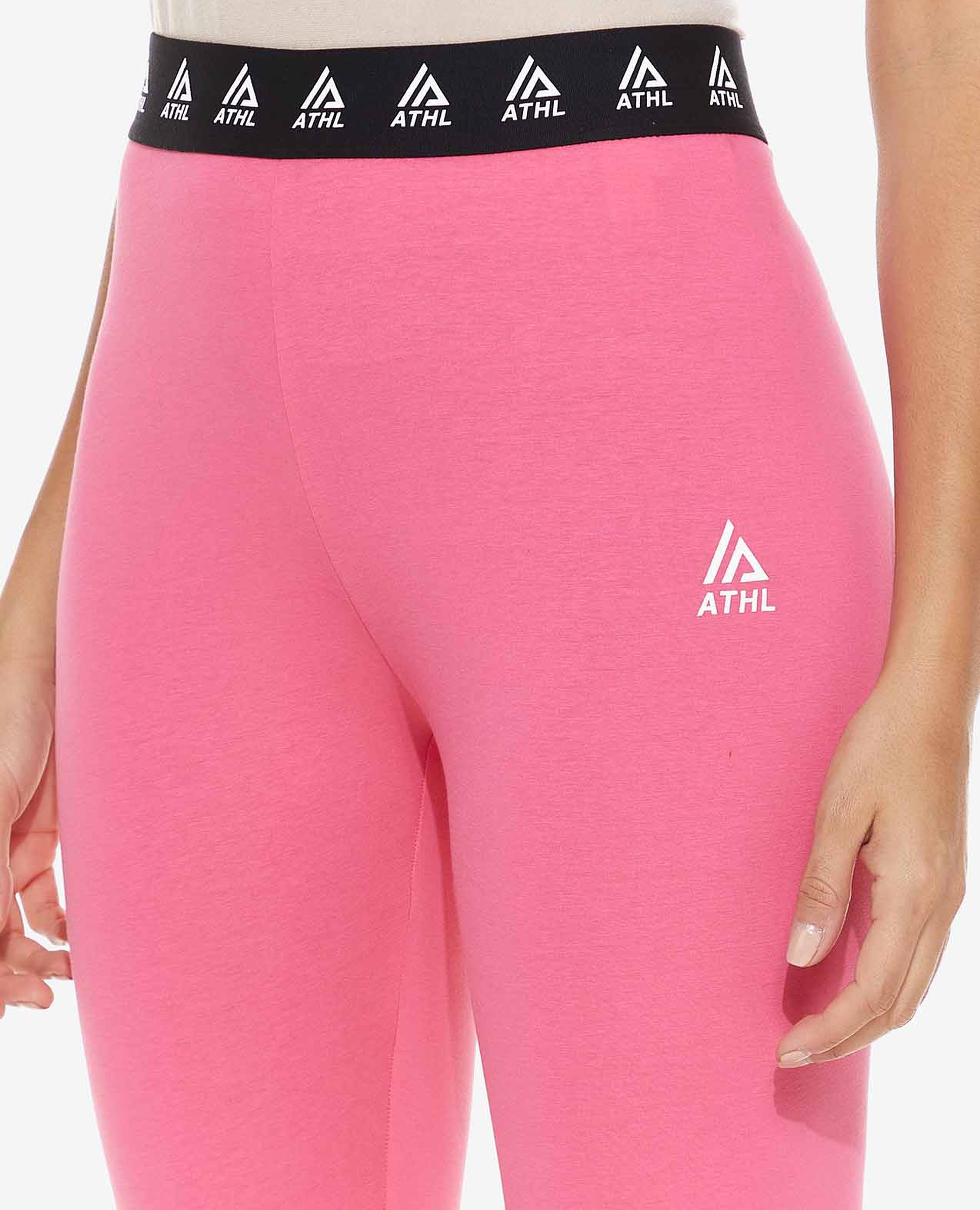 Solid Leggings with Logo Tape Waist