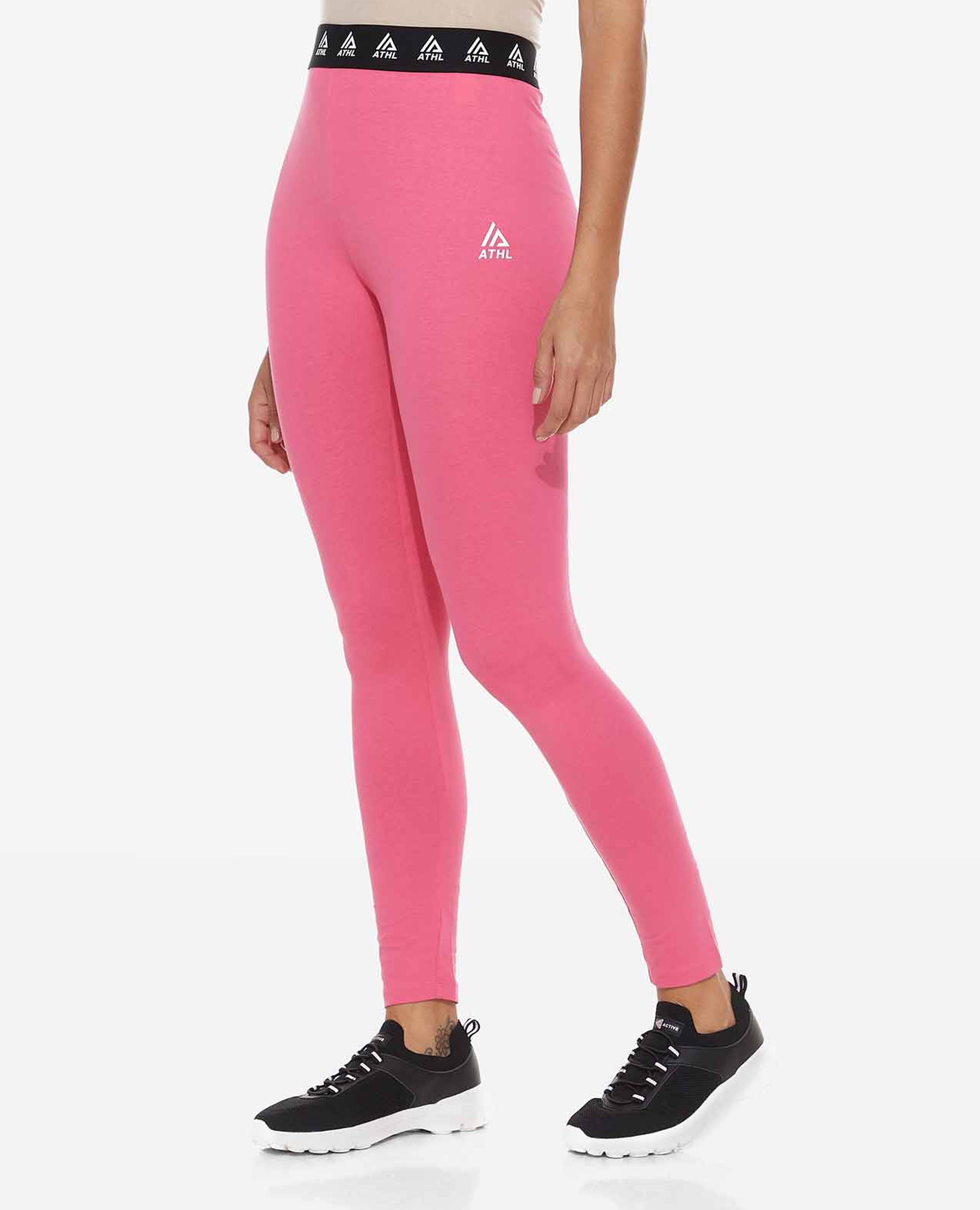 Solid Leggings with Logo Tape Waist