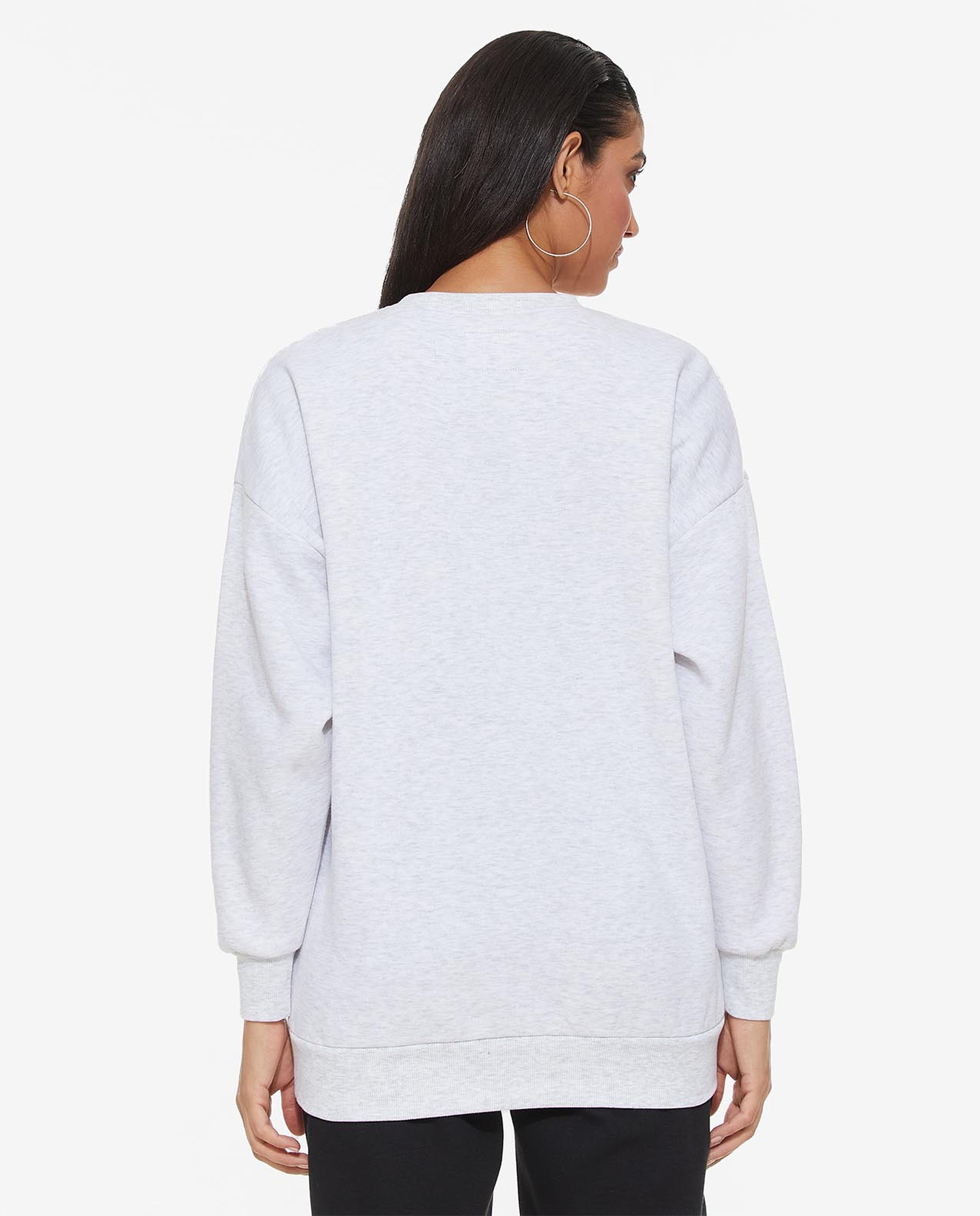 Typography Printed Sweatshirt with Crew Neck and Long Sleeves
