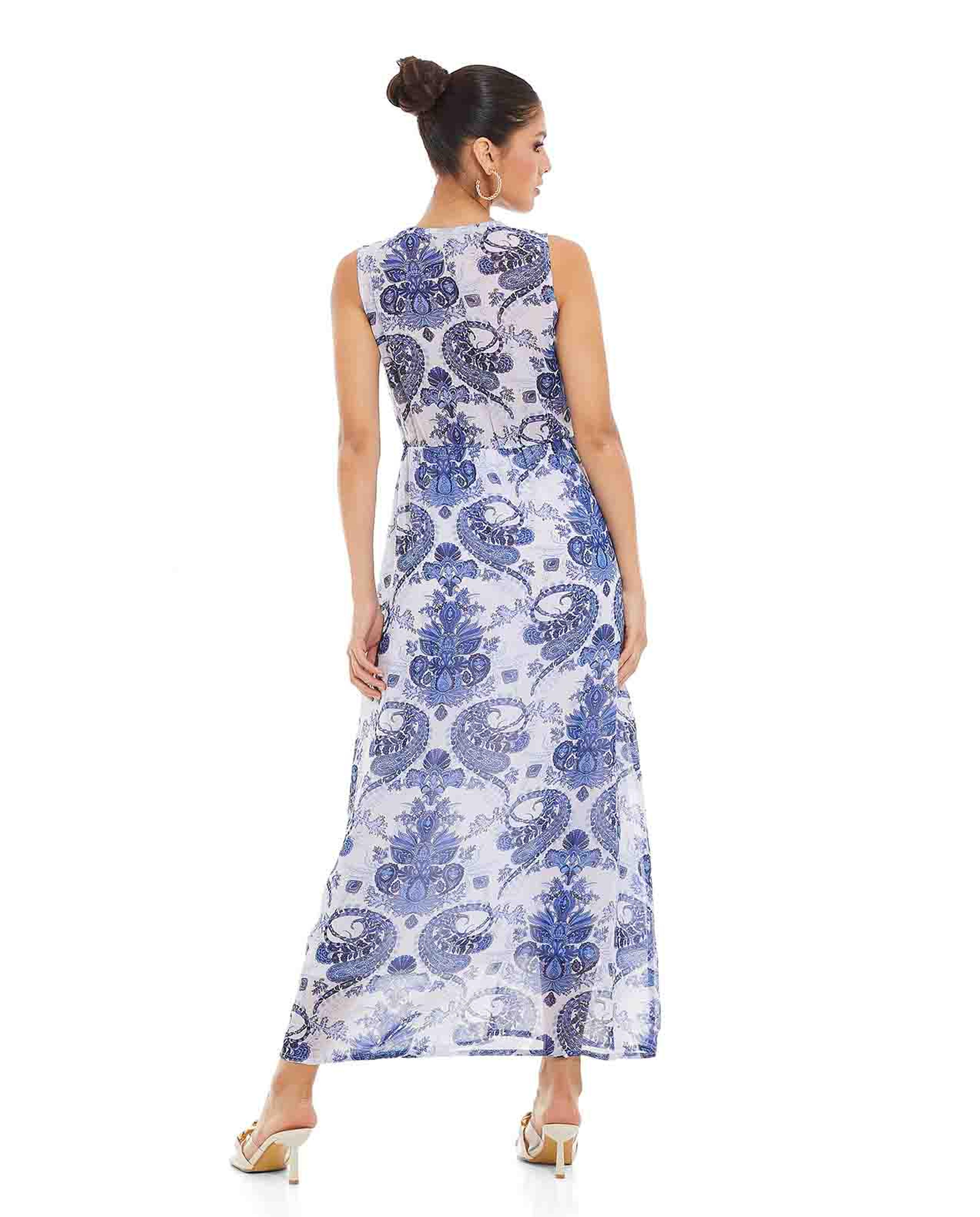 Printed Maxi Dress with V-Neck