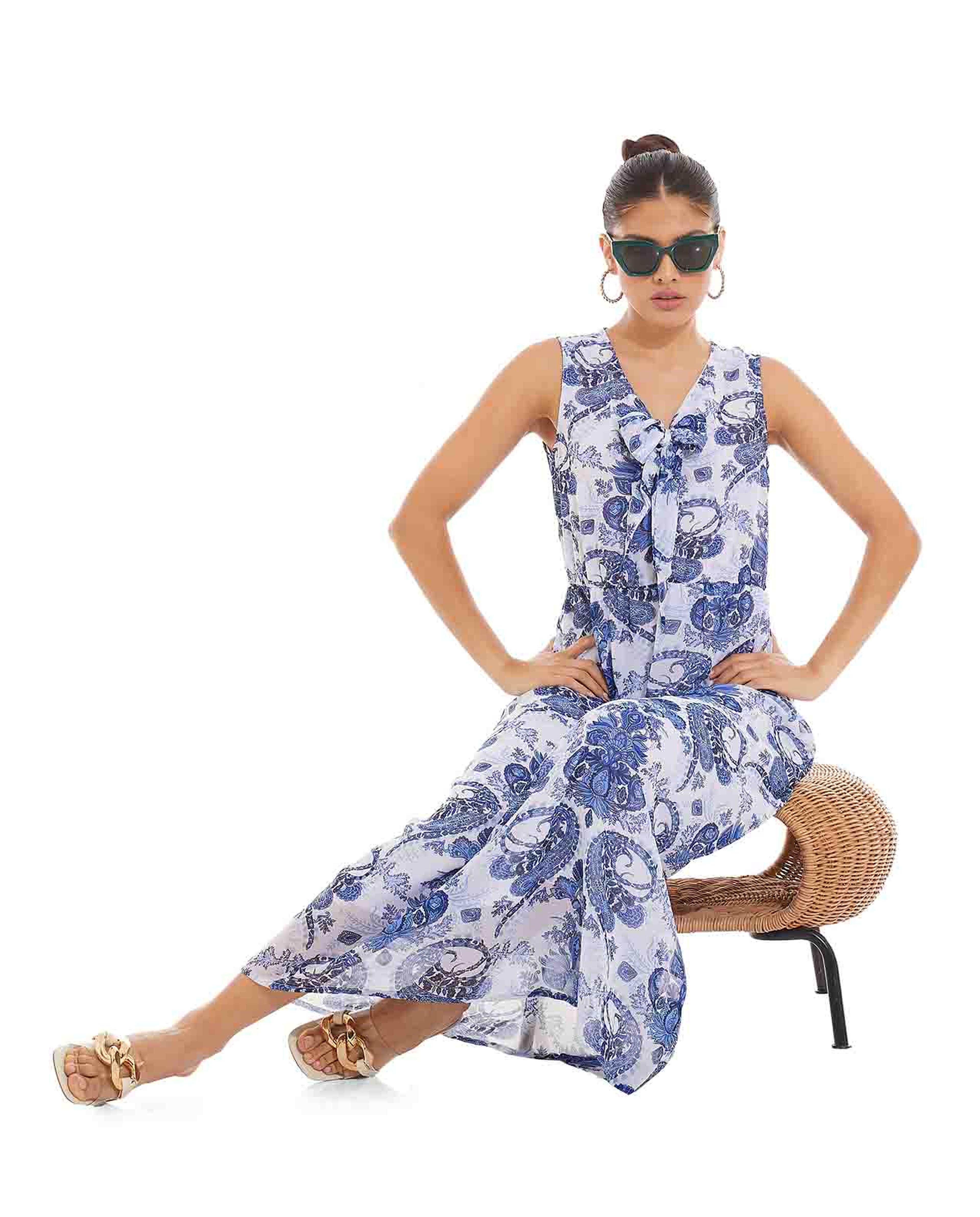 Printed Maxi Dress with V-Neck