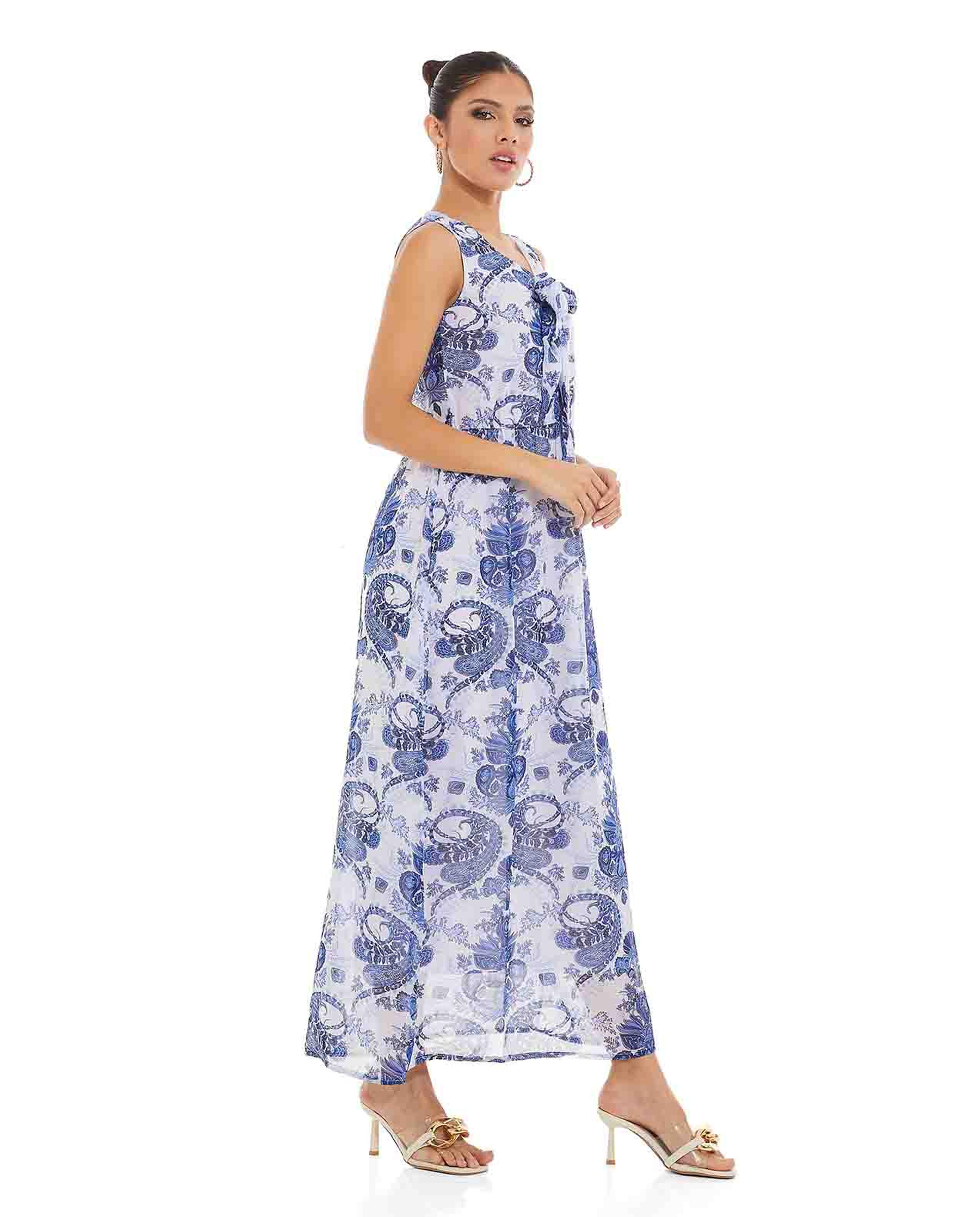 Printed Maxi Dress with V-Neck
