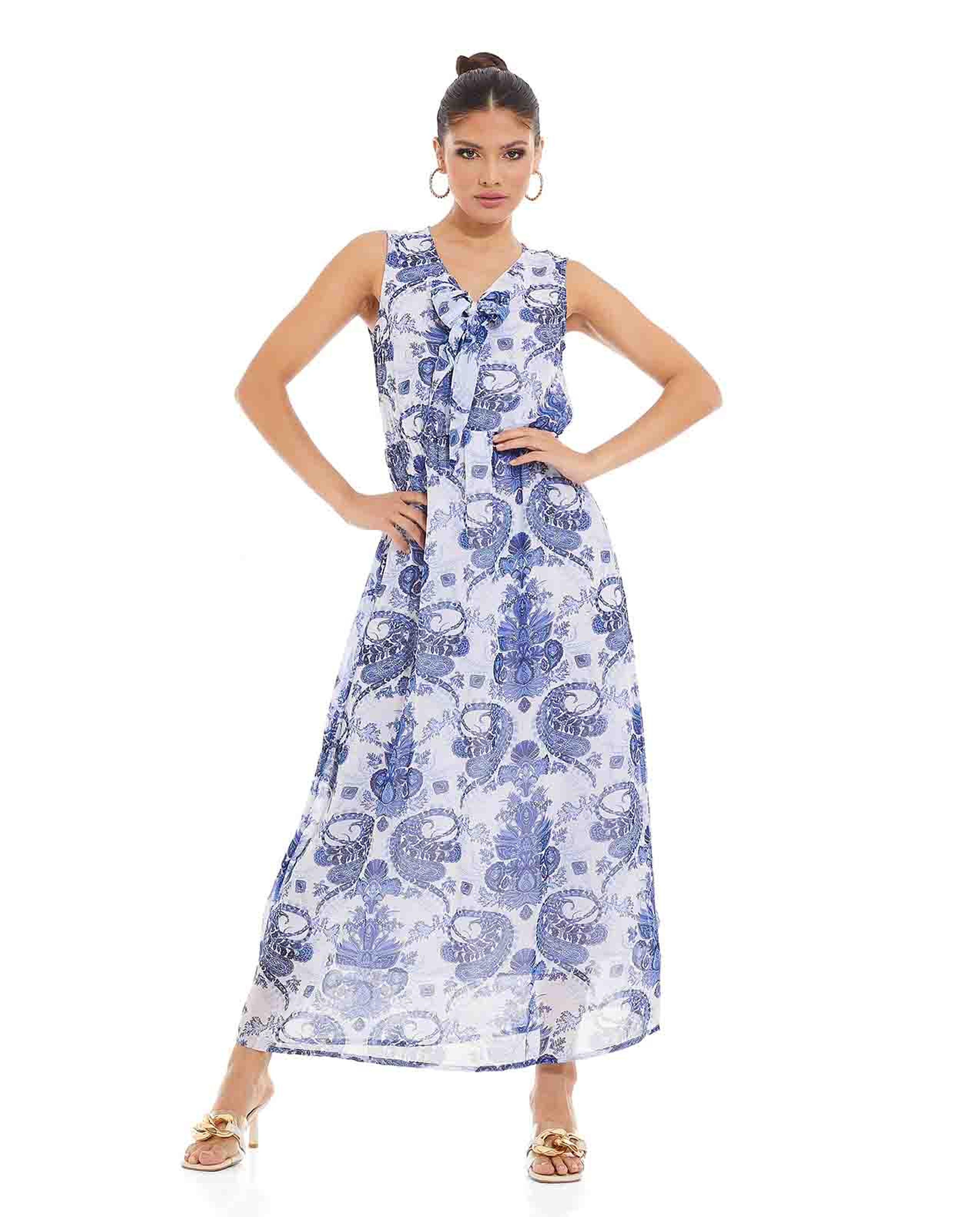Printed Maxi Dress with V-Neck