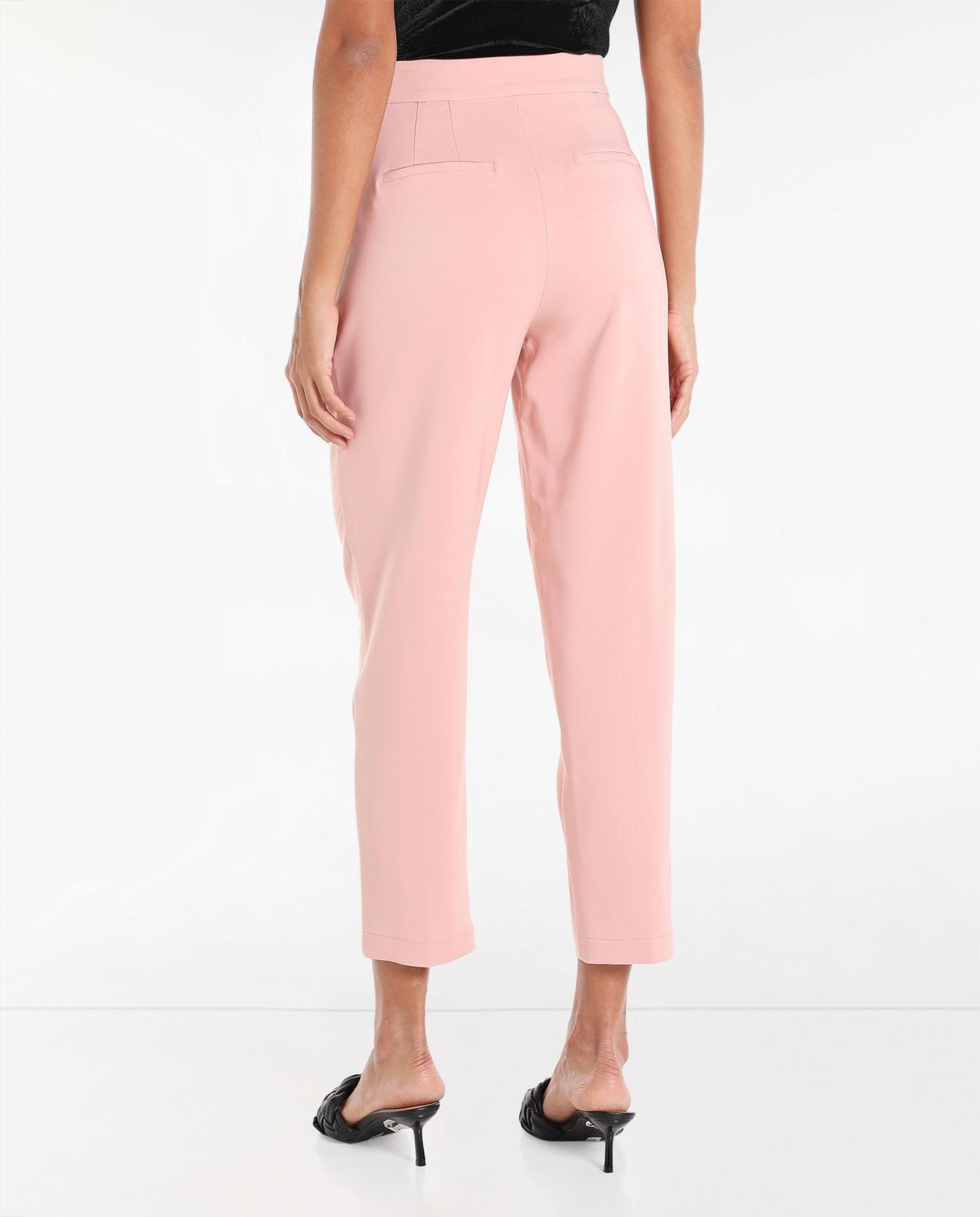 Solid Pleated Trousers with Button Closure