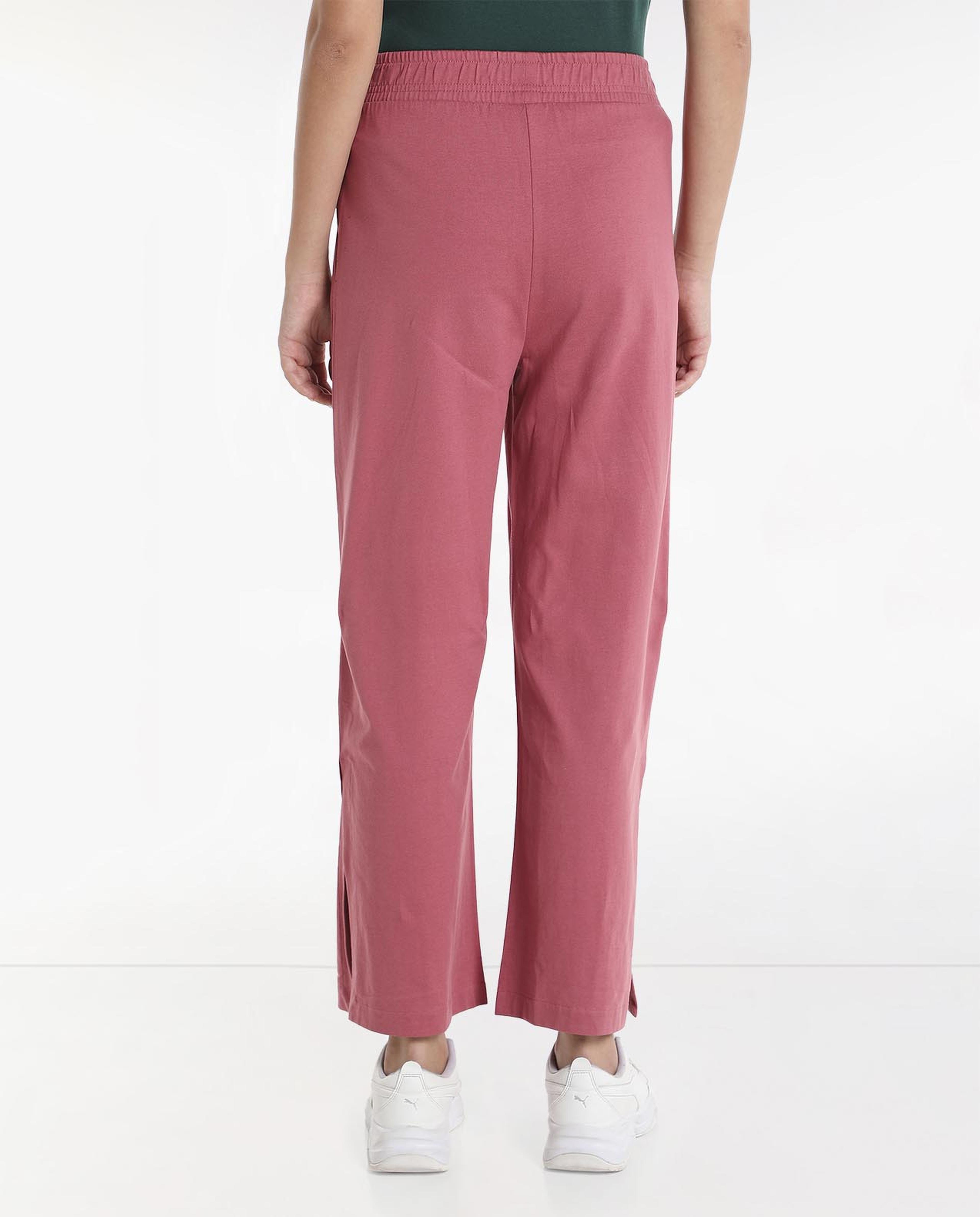 Solid Side-Slit Pants with Elasticated Waist