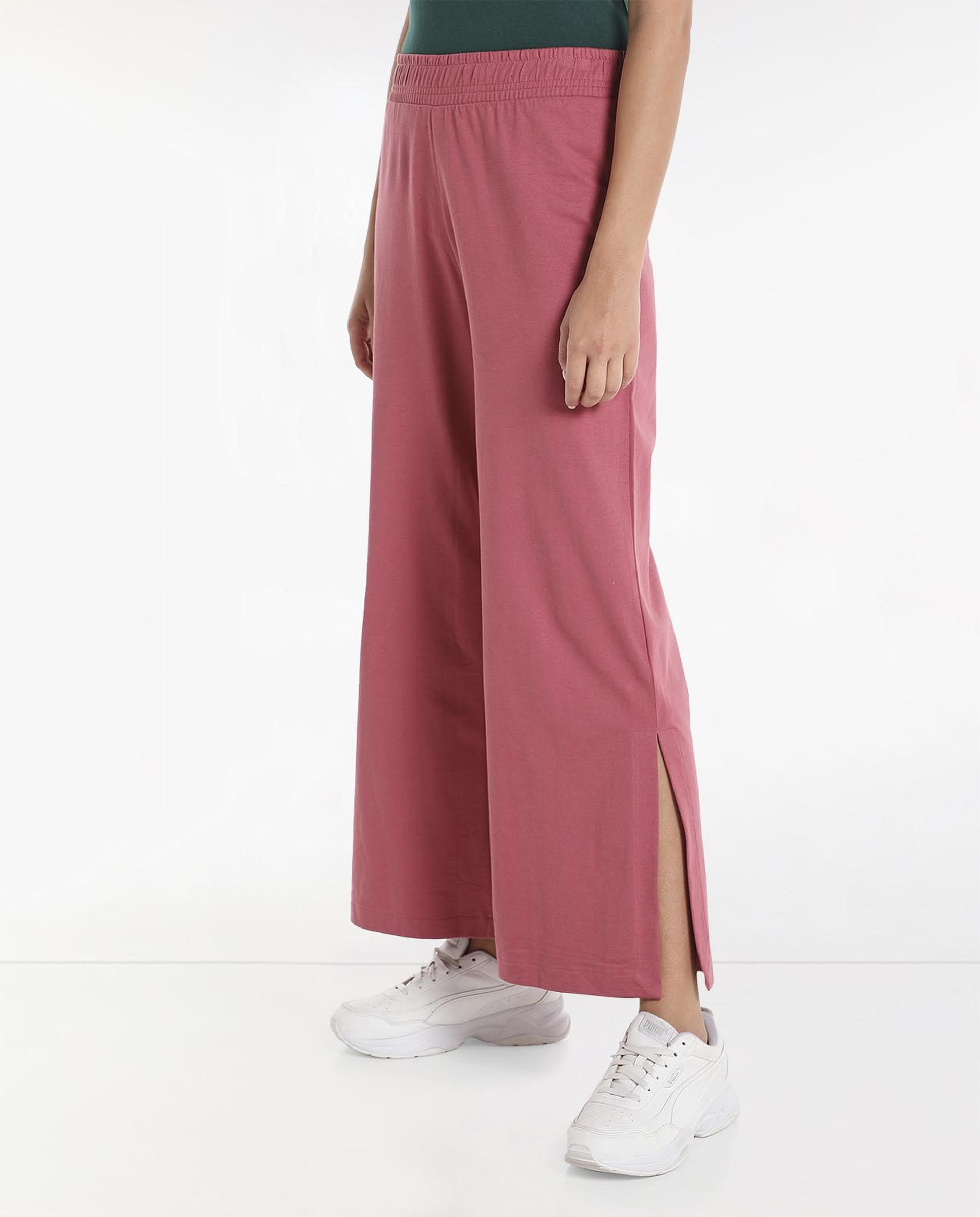 Solid Side-Slit Pants with Elasticated Waist