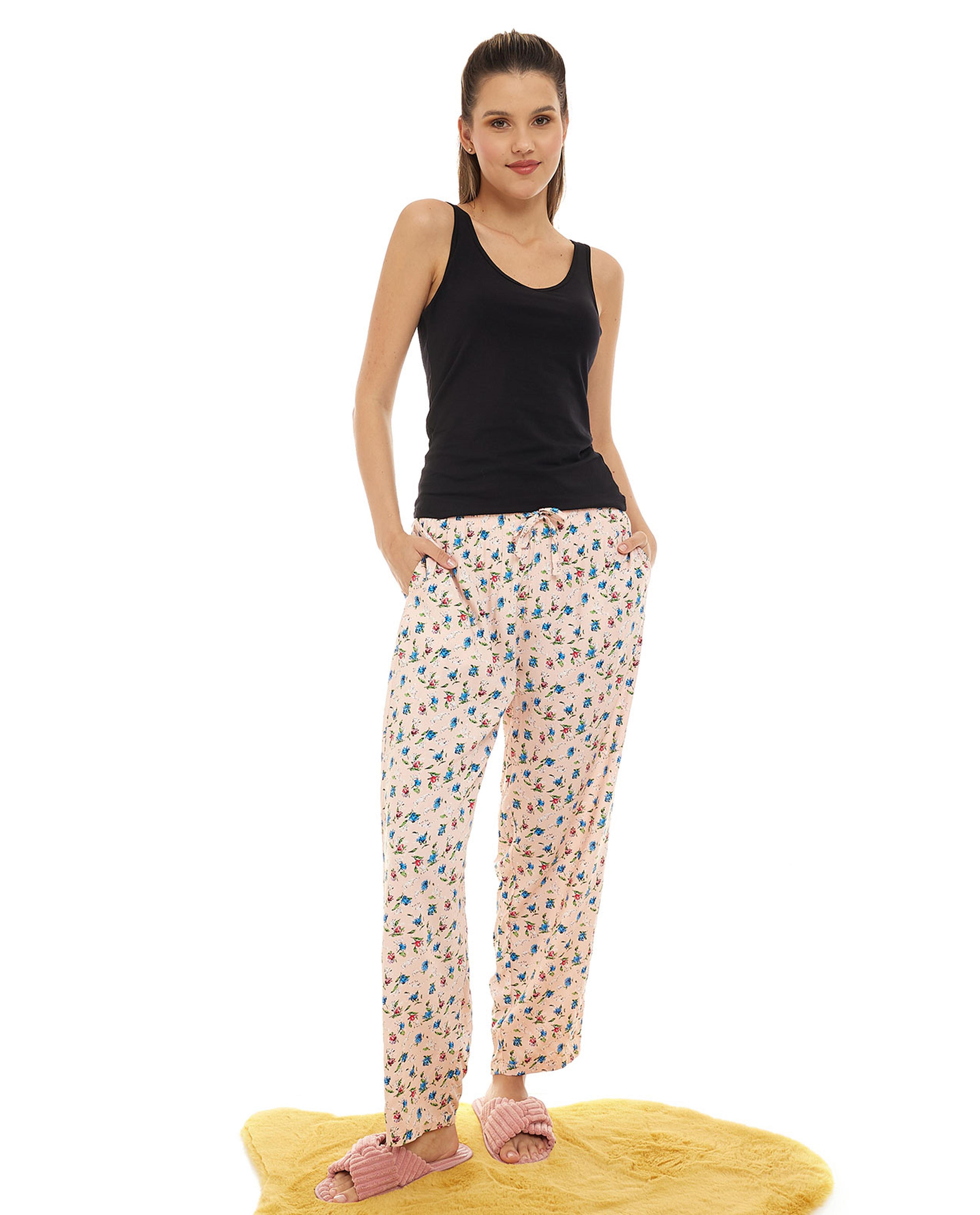 Floral Print Pyjama Pants with Drawstring Waist