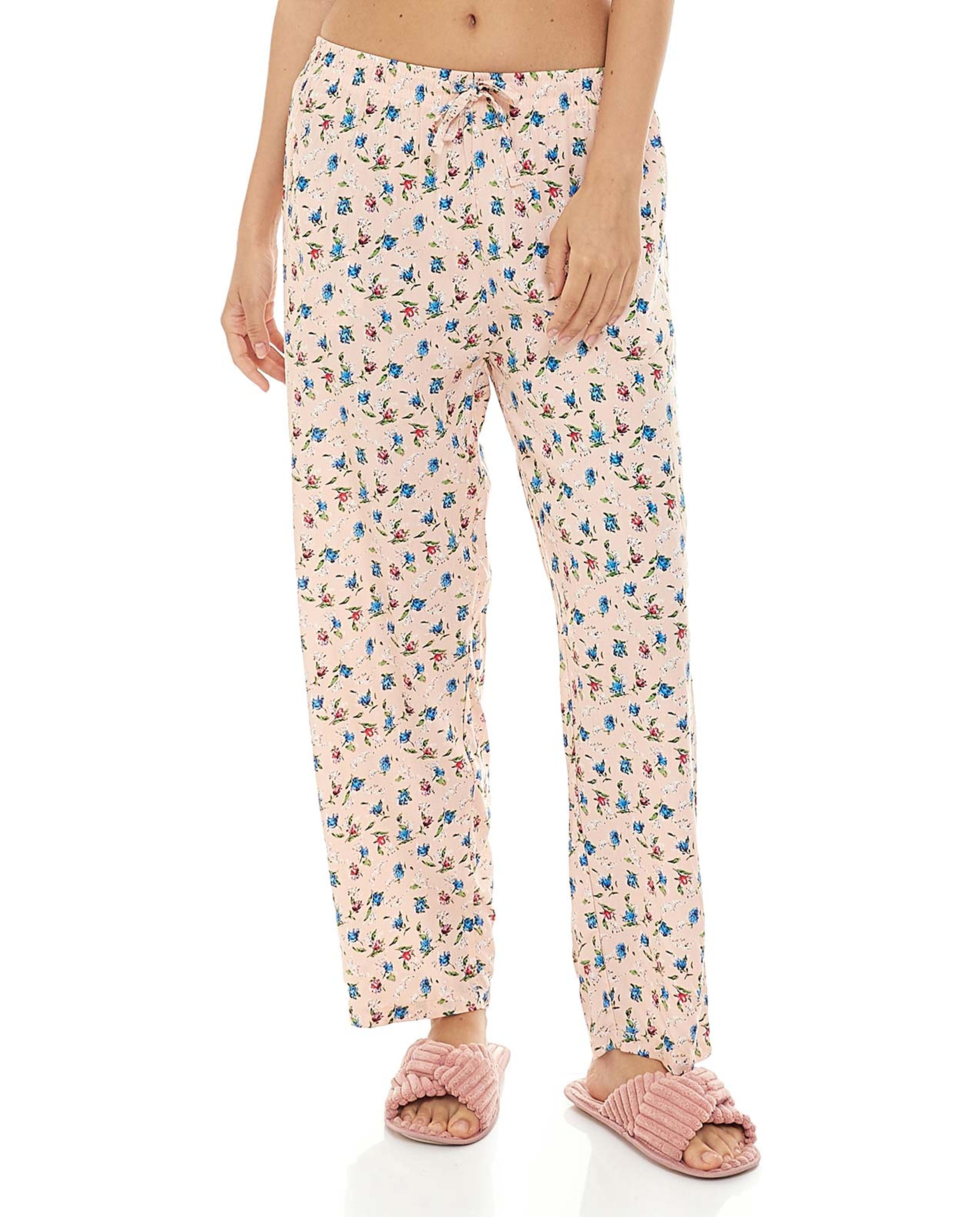 Floral Print Pyjama Pants with Drawstring Waist