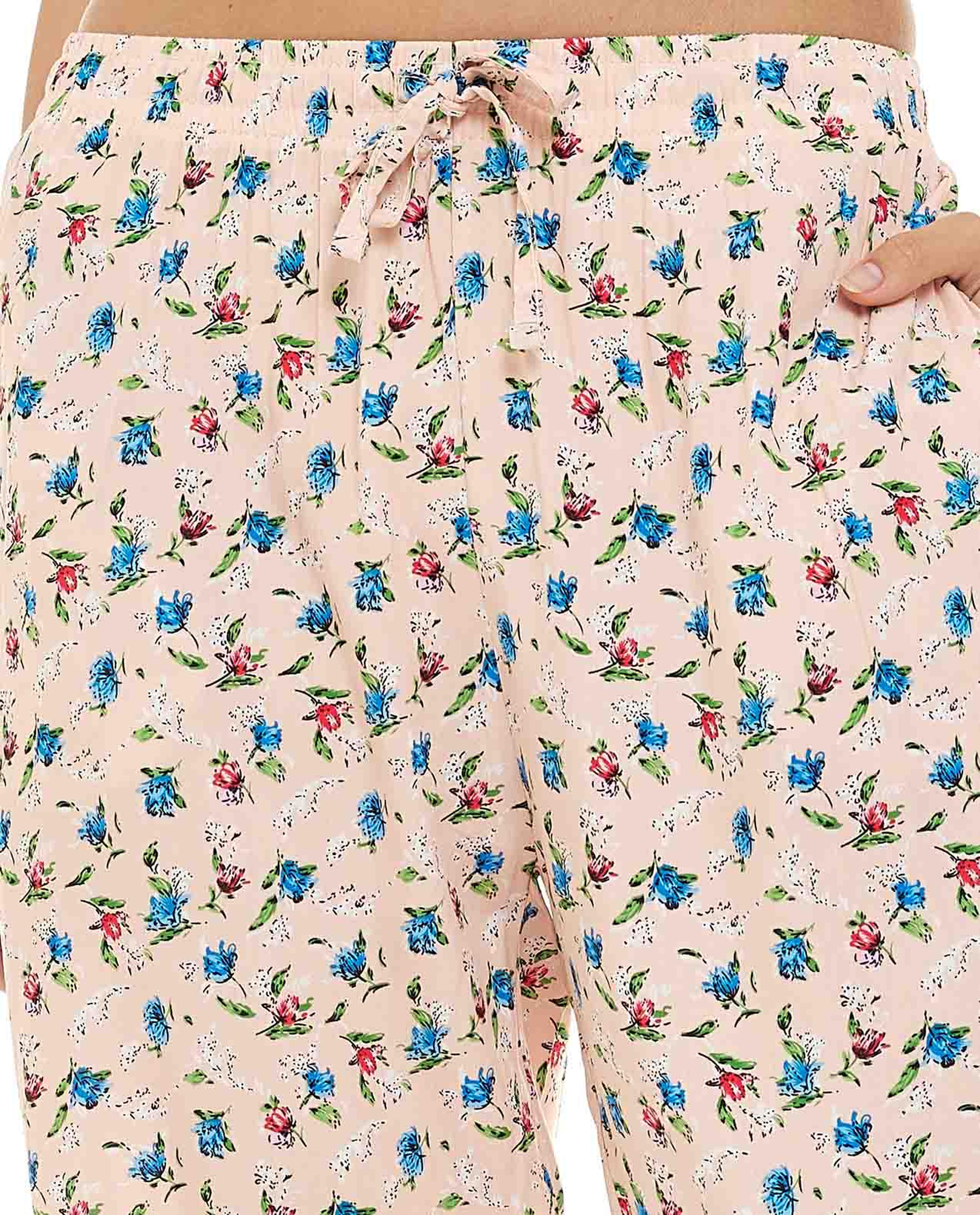 Floral Print Pyjama Pants with Drawstring Waist