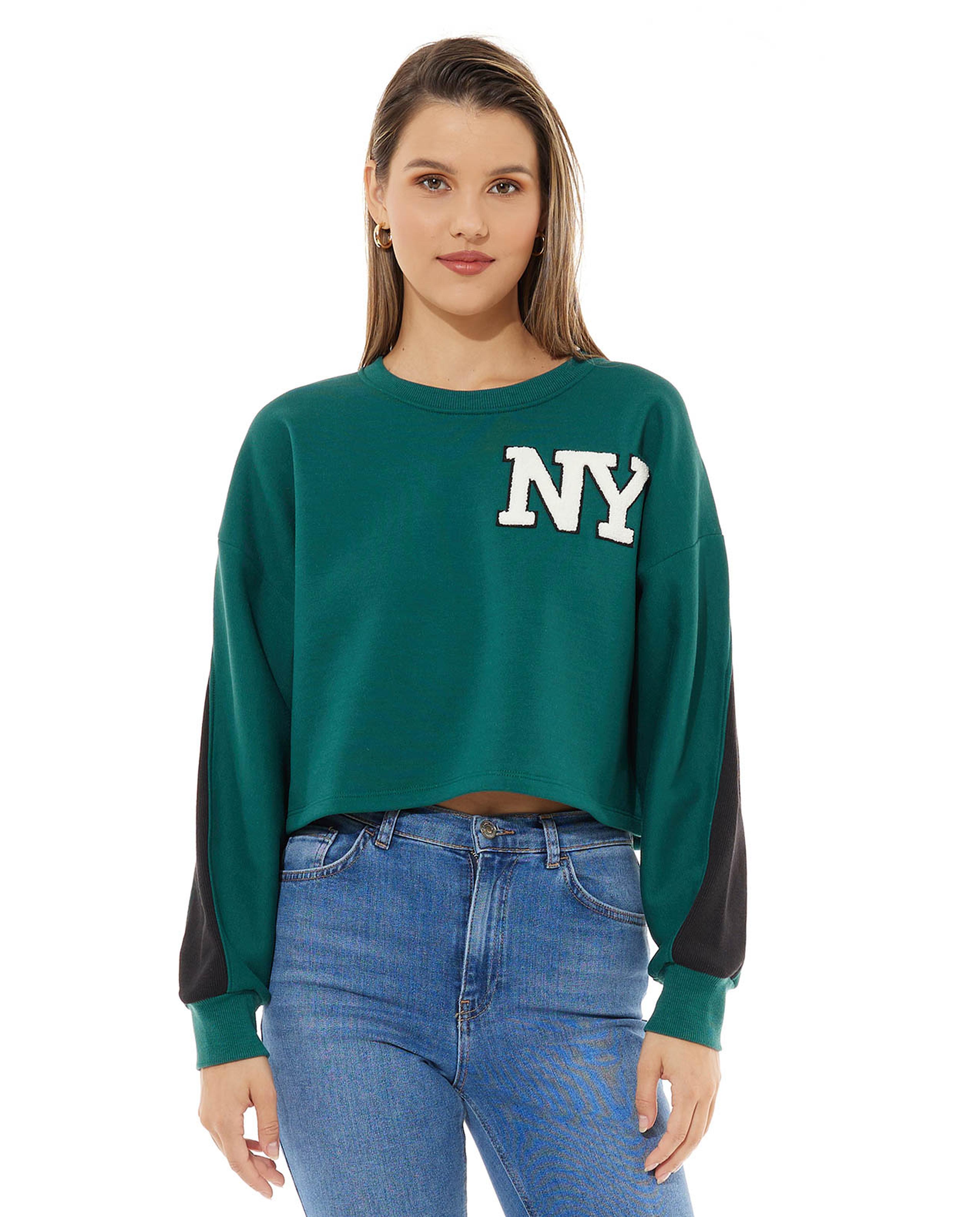 Embroidery Detail Sweatshirt with Crew Neck and Long Sleeves