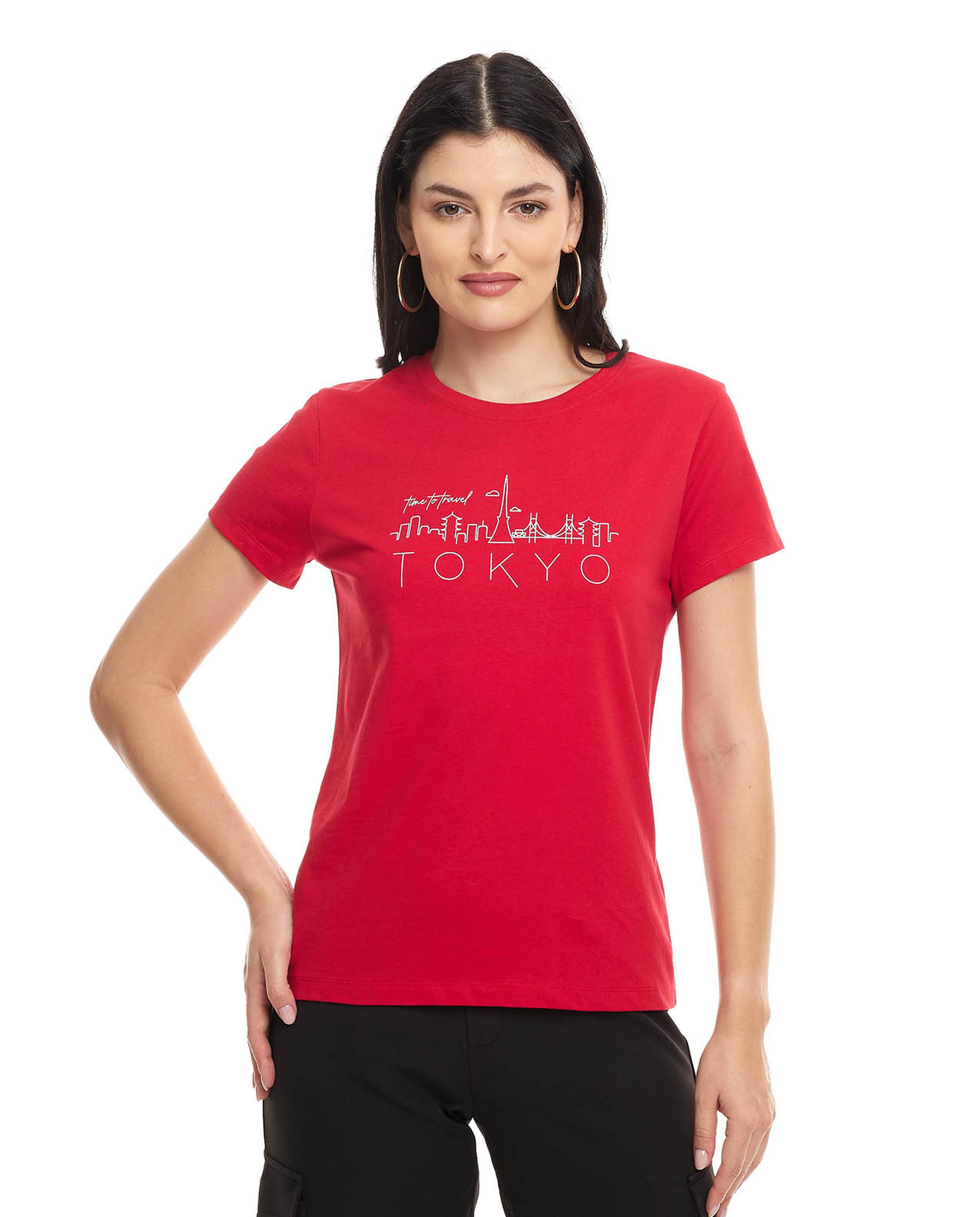 Typography Print T-Shirt with Crew Neck and Short Sleeves