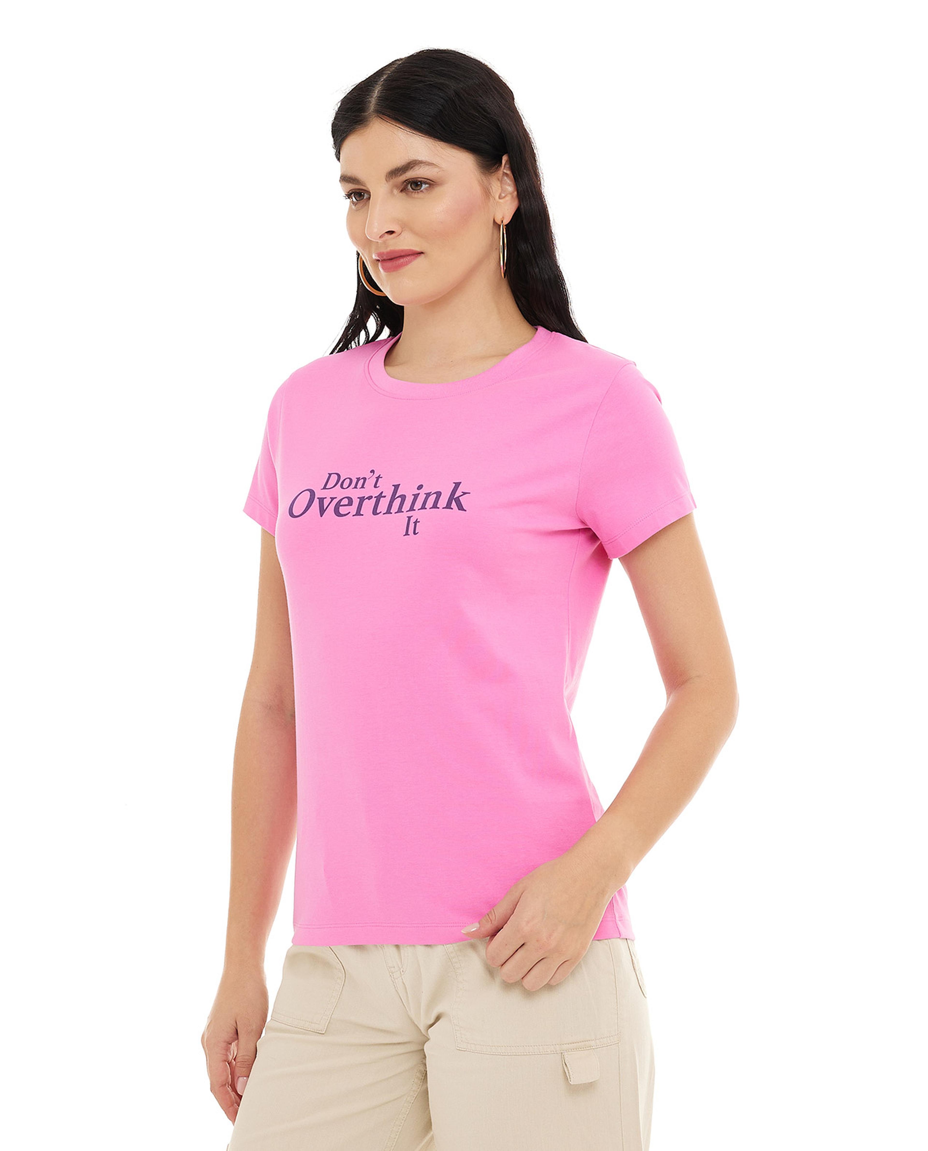 Typography Print T-Shirt with Crew Neck and Short Sleeves