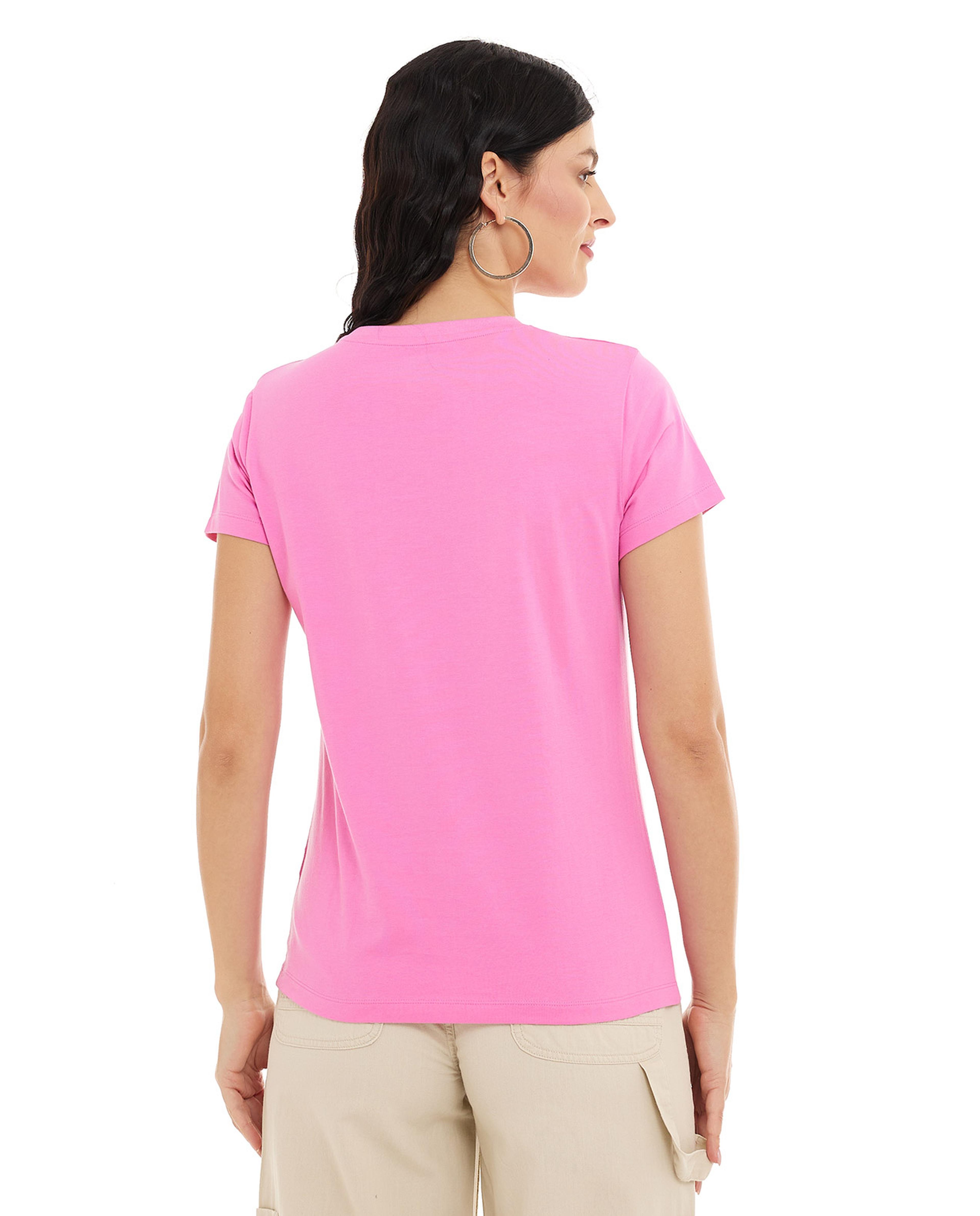 Typography Print T-Shirt with Crew Neck and Short Sleeves