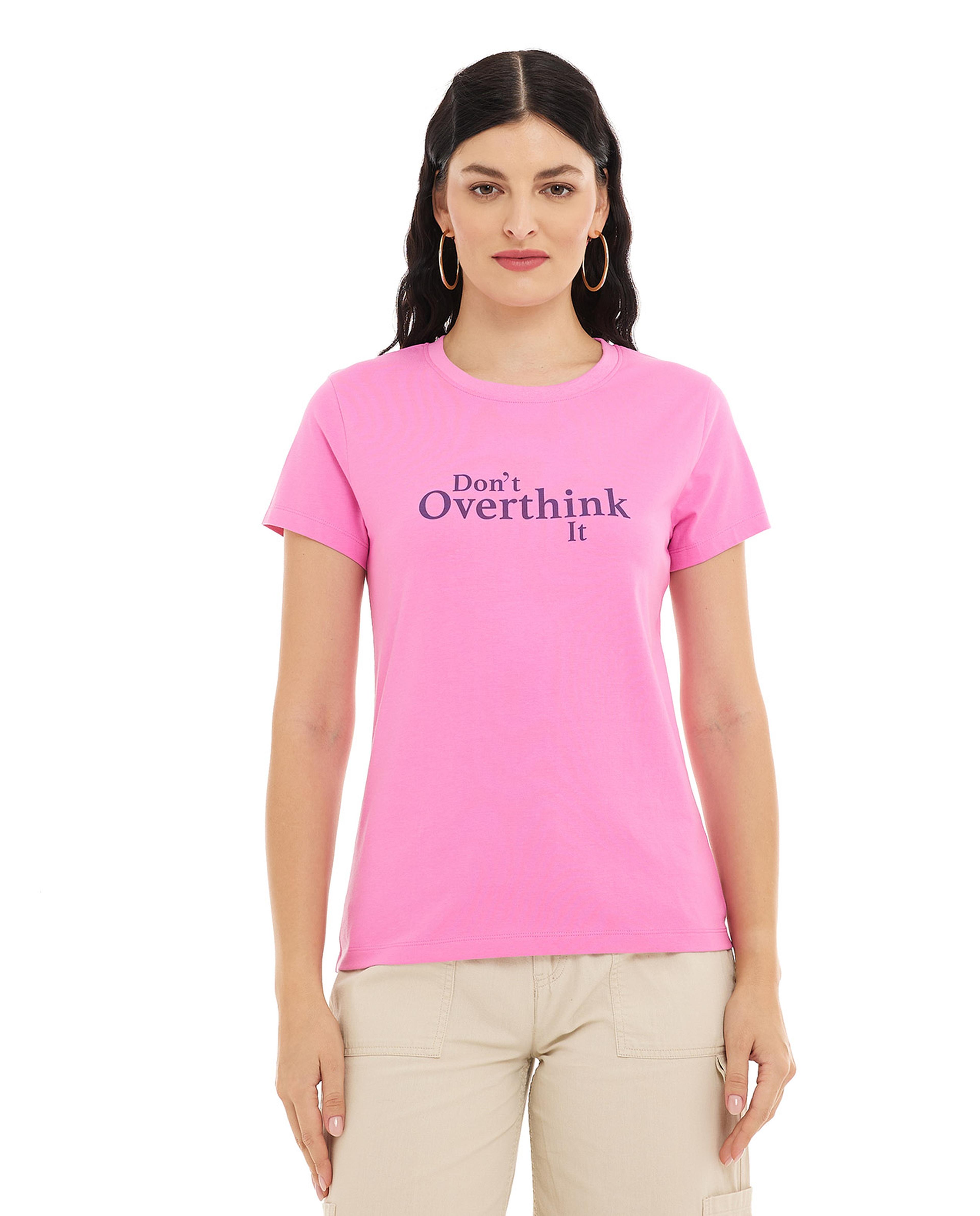 Typography Print T-Shirt with Crew Neck and Short Sleeves