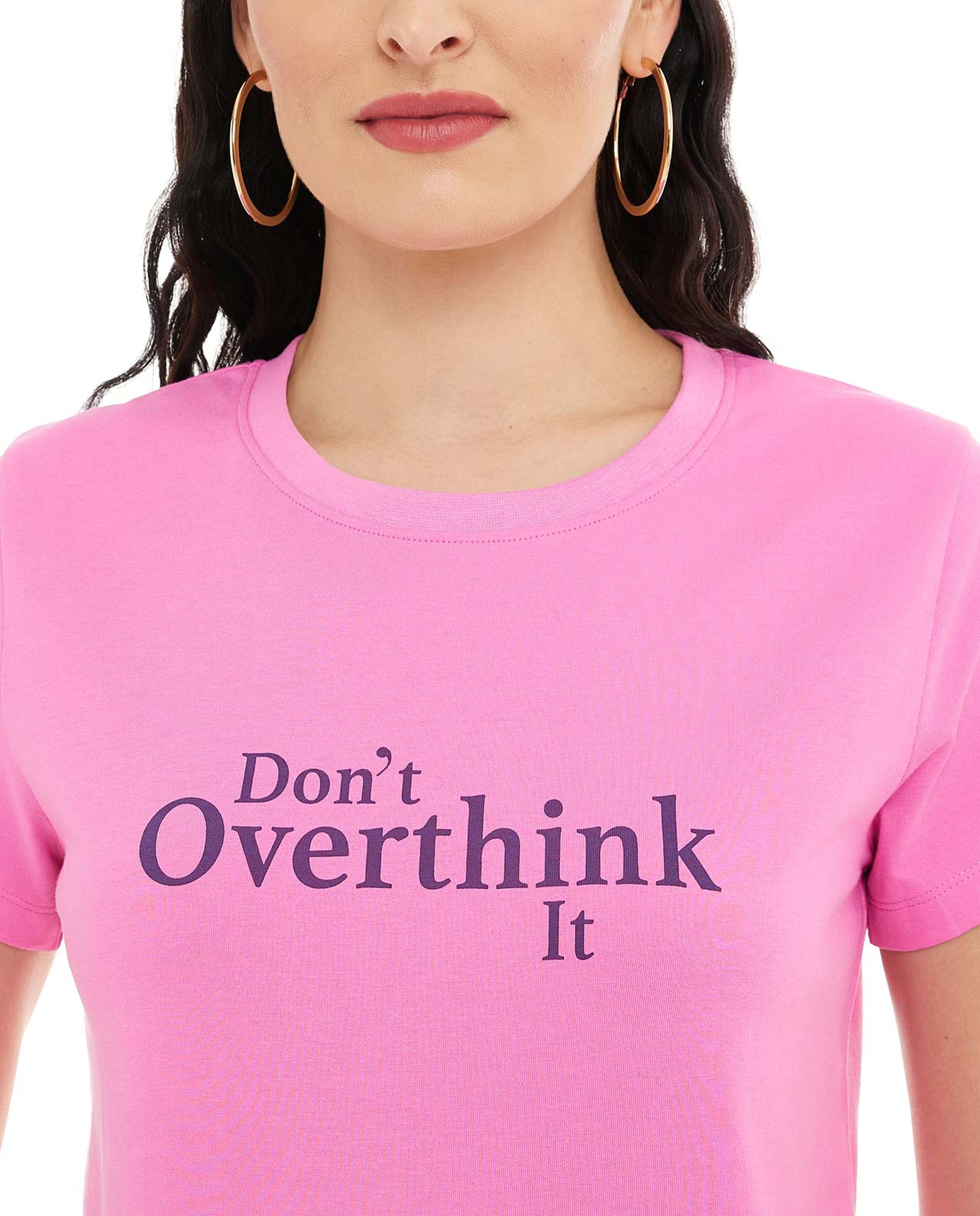 Typography Print T-Shirt with Crew Neck and Short Sleeves