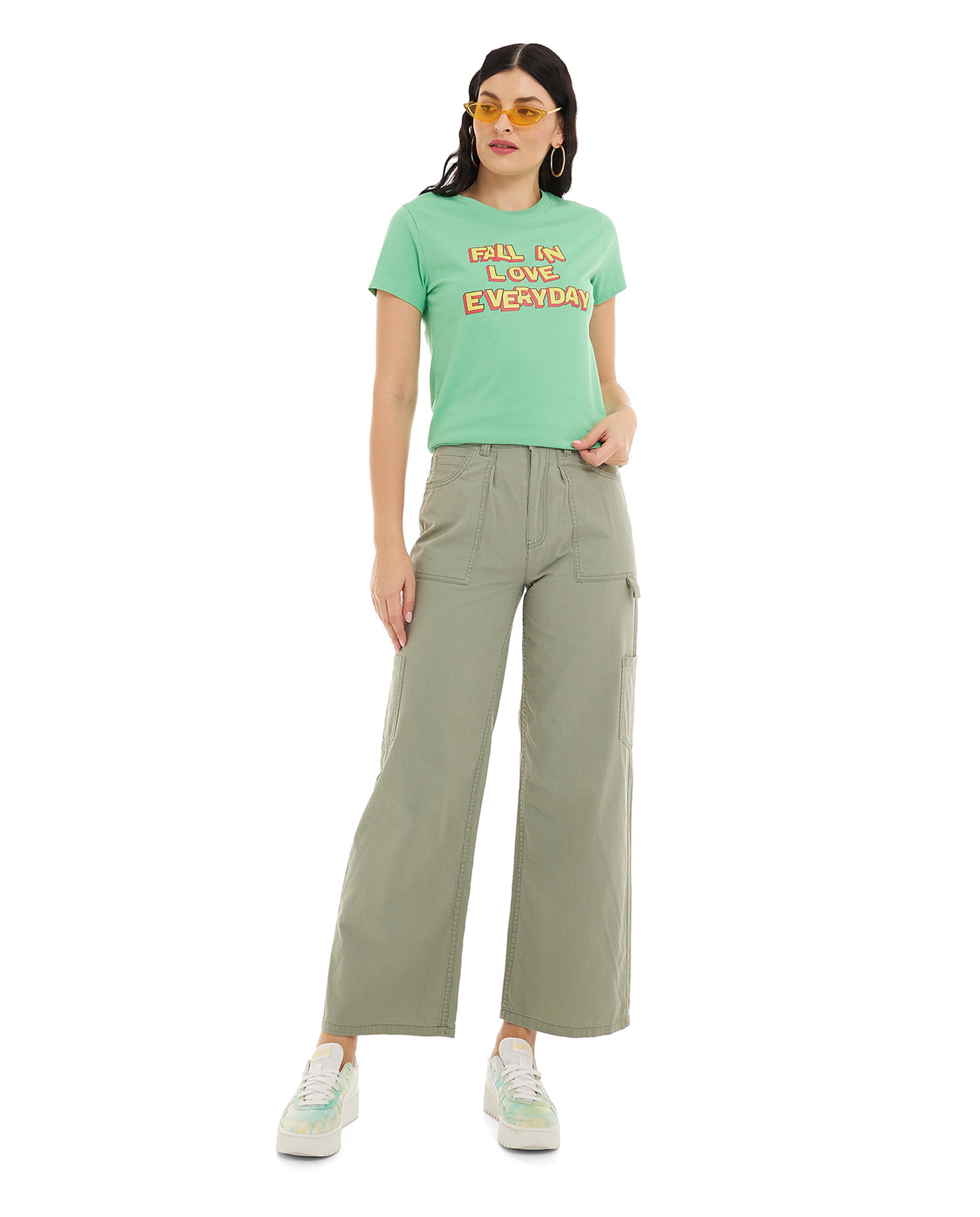 Typography Print T-Shirt with Crew Neck and Short Sleeves