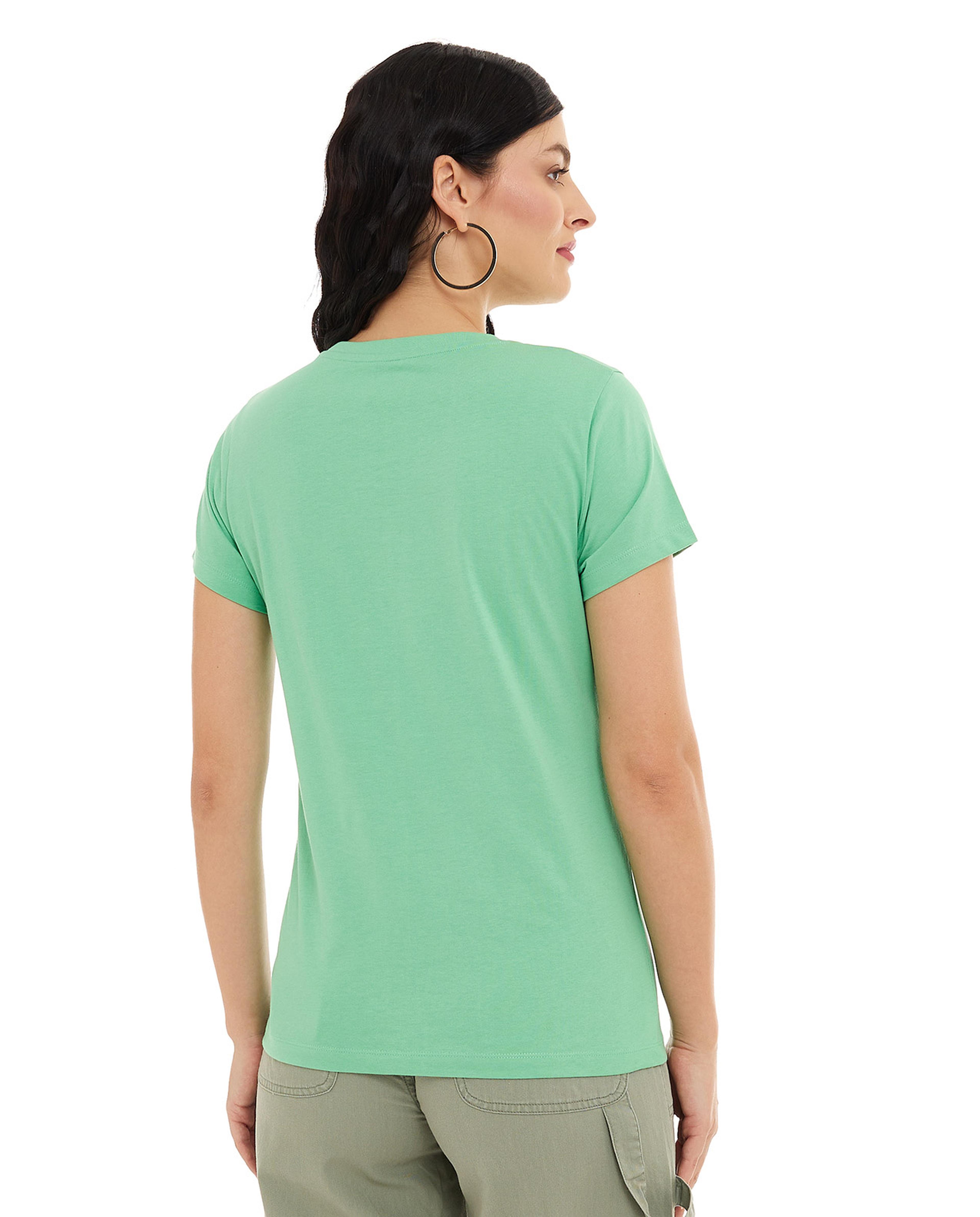Typography Print T-Shirt with Crew Neck and Short Sleeves