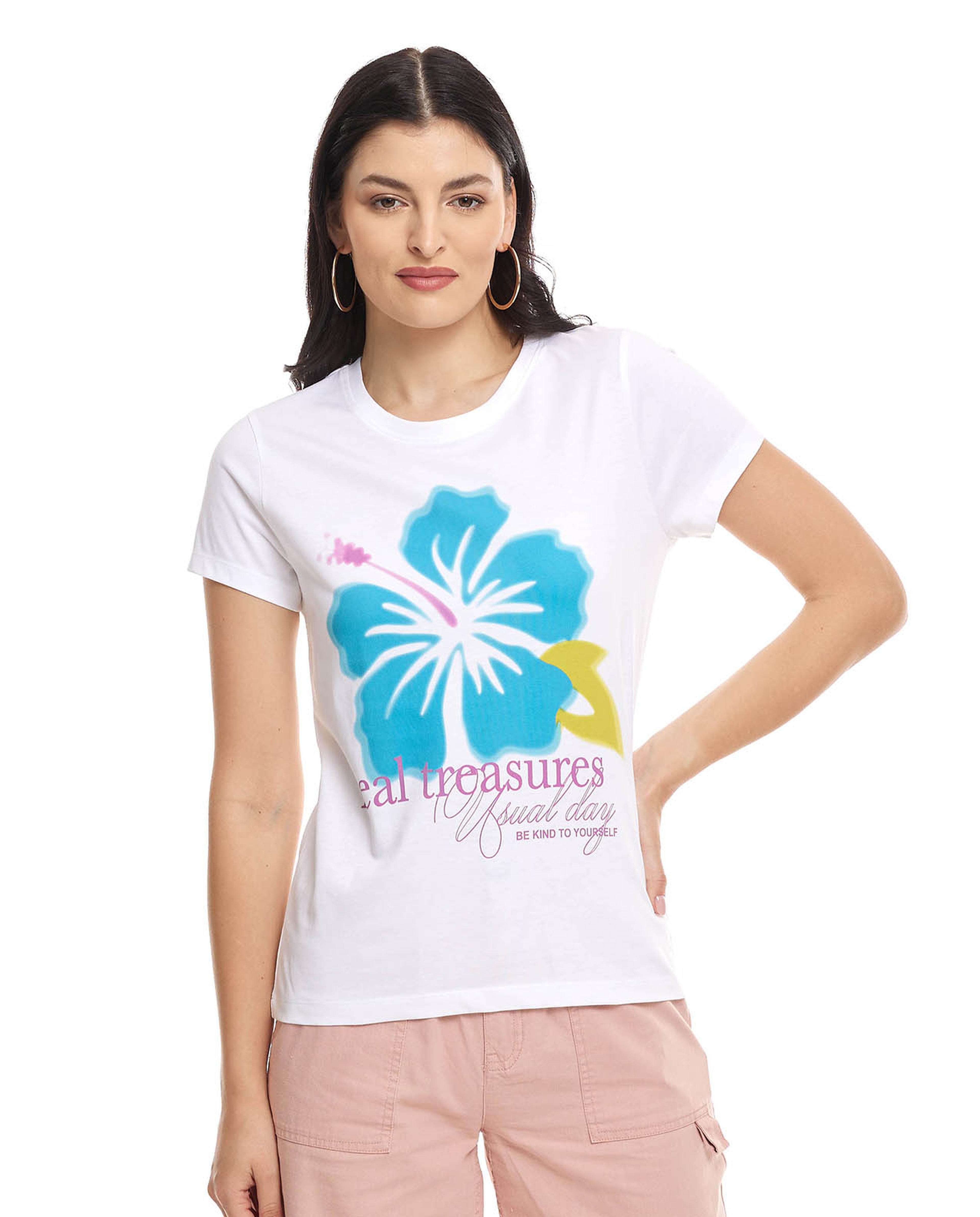 Graphic Print T-Shirt with Crew Neck and Short Sleeves