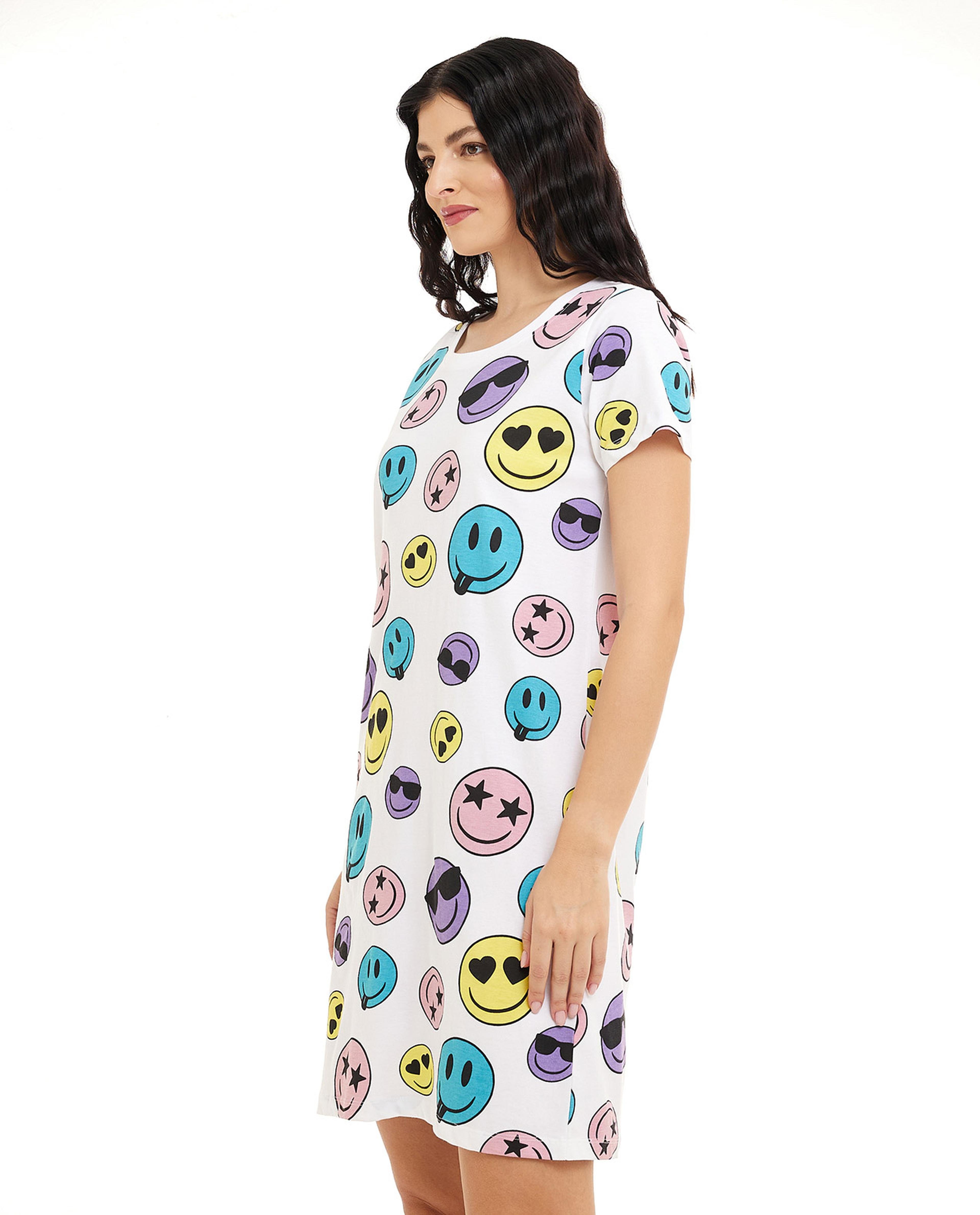 Printed Nightdress with Short Sleeves