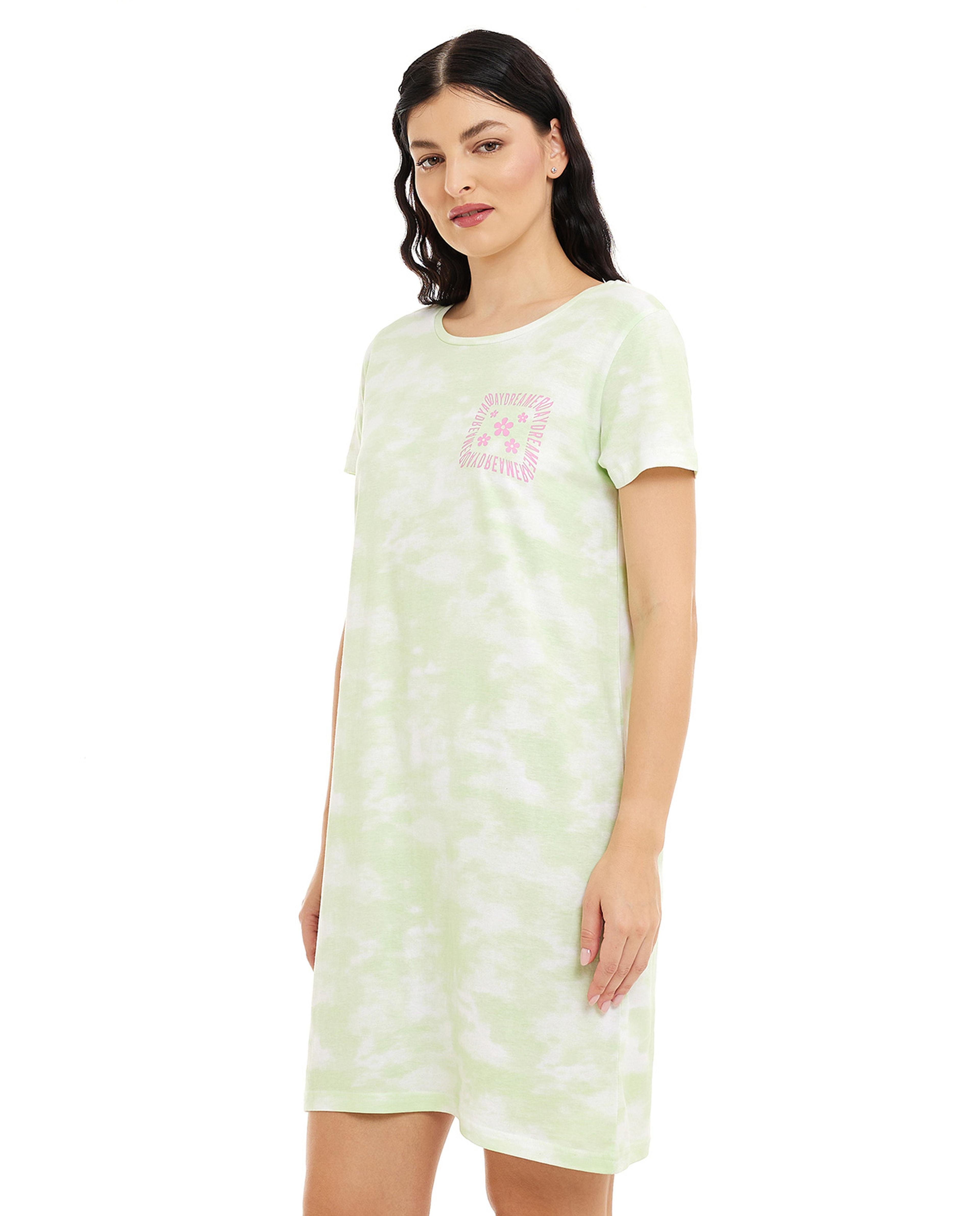 Printed Nightdress with Short Sleeves